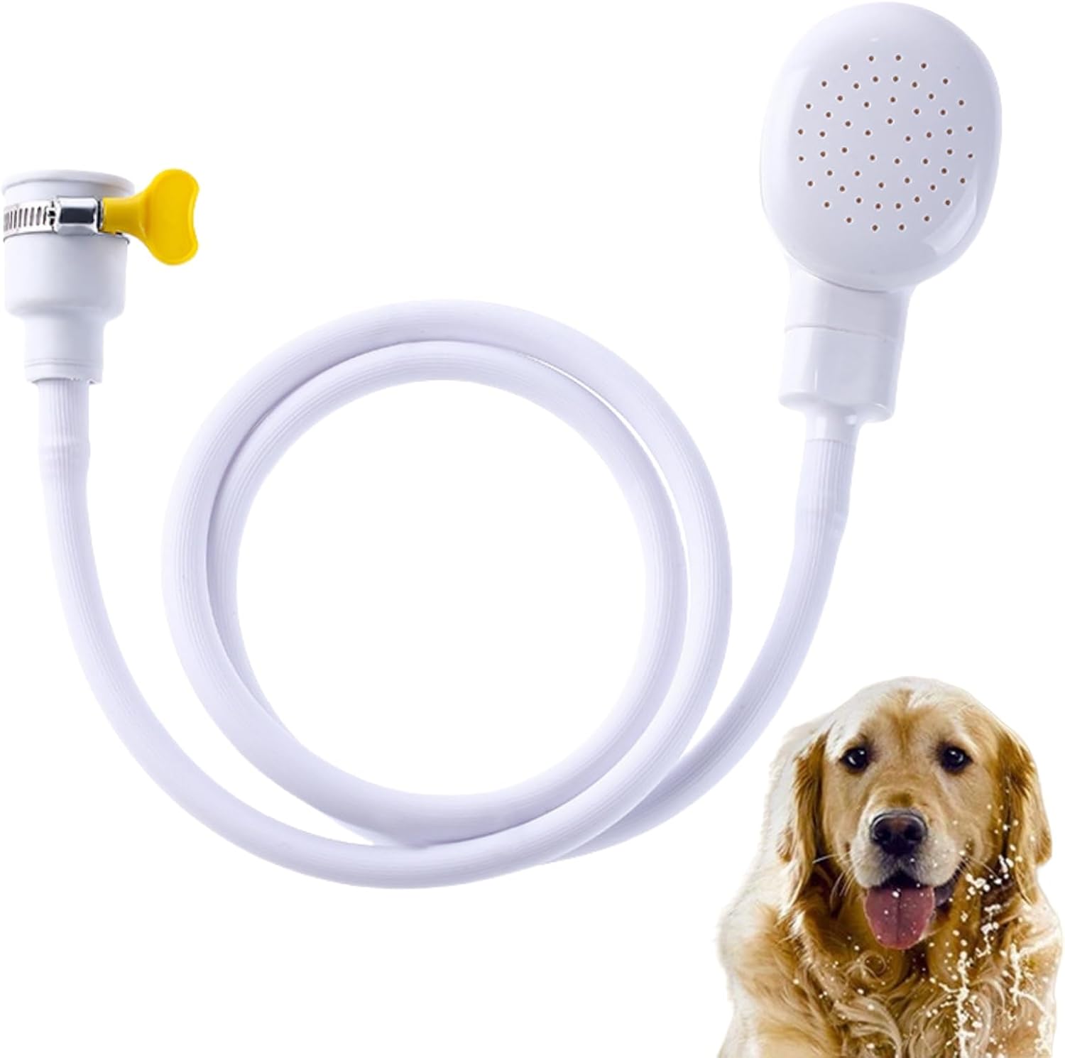 Sink Spray Rubber Hose, Portable Sink Hose Attachment for Faucet Pet Shower Hose Head Shampoo Sprayer for Dog Washing Hair Secure Fix Clip Included (White)
