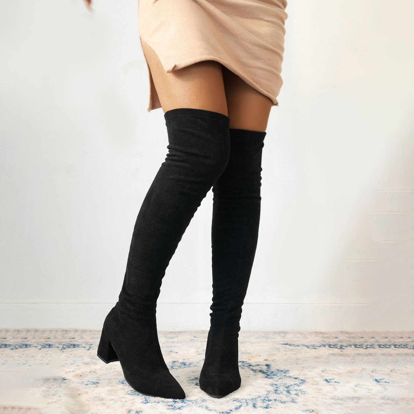 Generisch Stivali da donna, stile western, minimalista, sopra il ginocchio