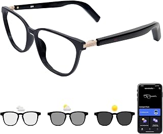 AI Smart Glasses with Translation, Photochromic Lenses & Bluetooth Audio | Real-Time Translation, AI Voice Assistant, UV/blue light protection, Music & Hands-Free Calling for Men & Women-Black