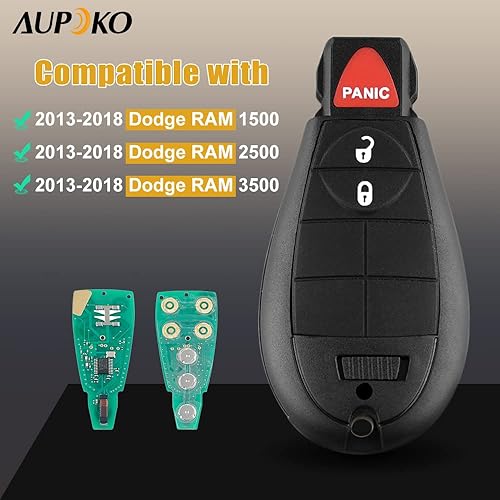 Miniatura 3 de Aupoko GQ4-53T Llavero remoto de entrada sin llave, 3 botones Smart Key 56046953,56046953AE, 56046953AC,56046953AG, compatible con Dodge Ram 1500