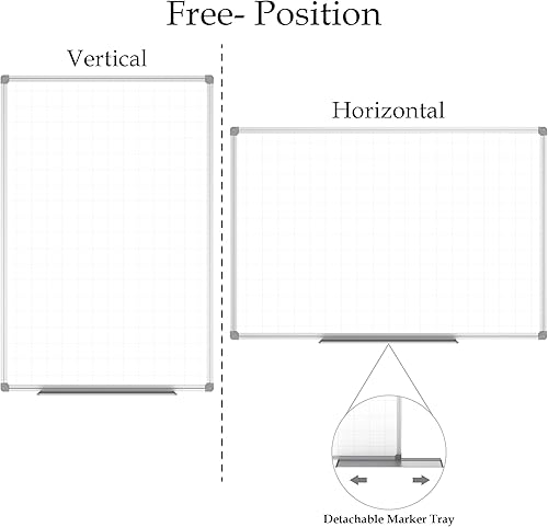 Vista 2 de JILoffice Tablero magnético de planificación de borrado en seco, tablero blanco con patrón de cuadrícula de 48 x 36 pulgadas, marco de aluminio