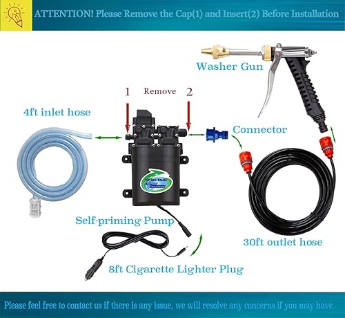Miniatura 8 de Lavadora a presión de 12 V, lavadora a presión portátil de 130 PSI con manguera de 20 pies, lavadora eléctrica portátil para automóviles, hogar,