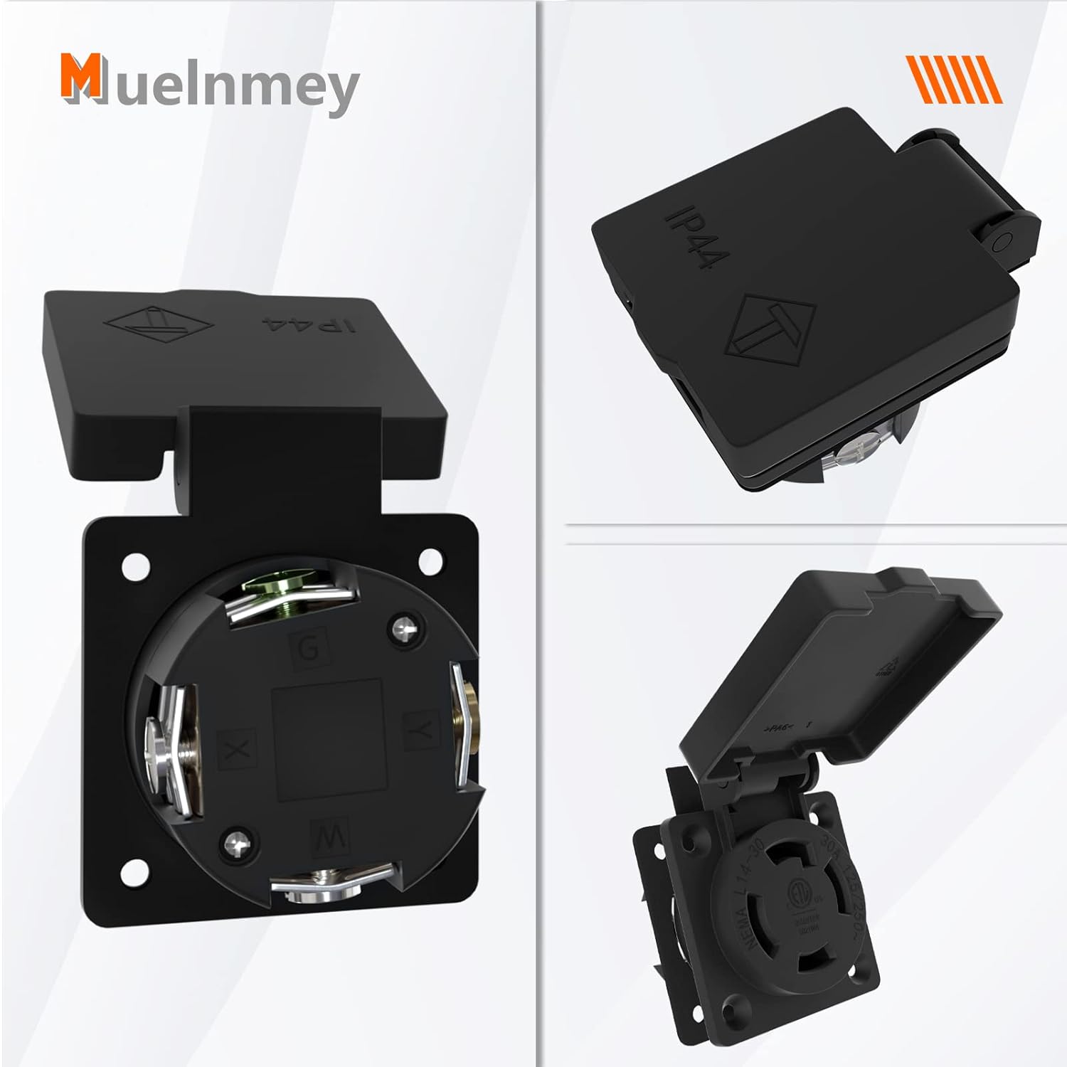 2PCS Outlet Locking Receptacle for Generator NEMA L14-30R with Cover,30 Amp 125/250Volt,3Pole 4Wire,Weatherproof, Dustproof，Locking Power Outlet for Outdoor Use