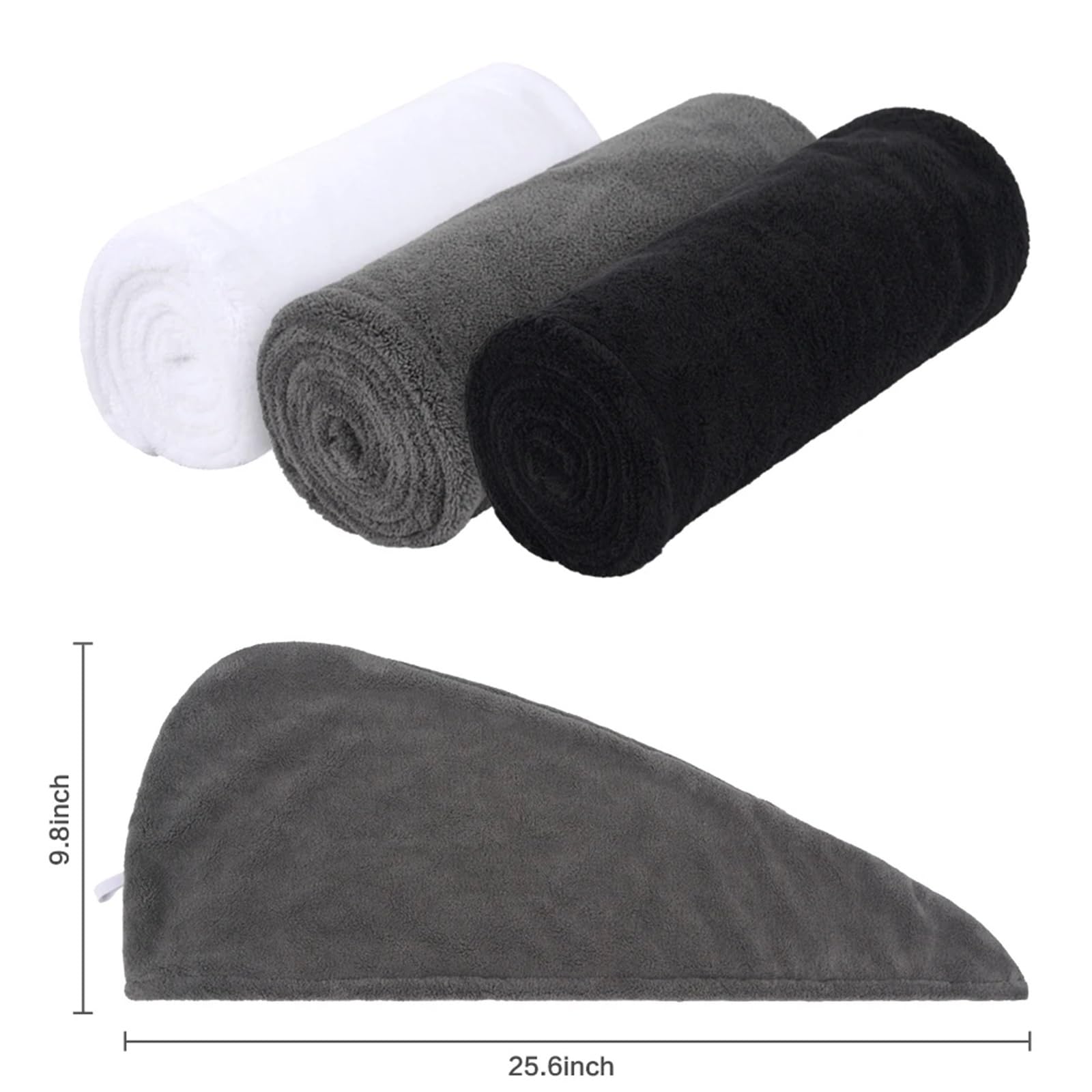 Haar-Turban, Haarturban, Wickelmütze, Handtuch, Mehrfarbig, 25 x 65 cm, 2er-, 3er-Pack(Black,3PCS-25CMX65CM)