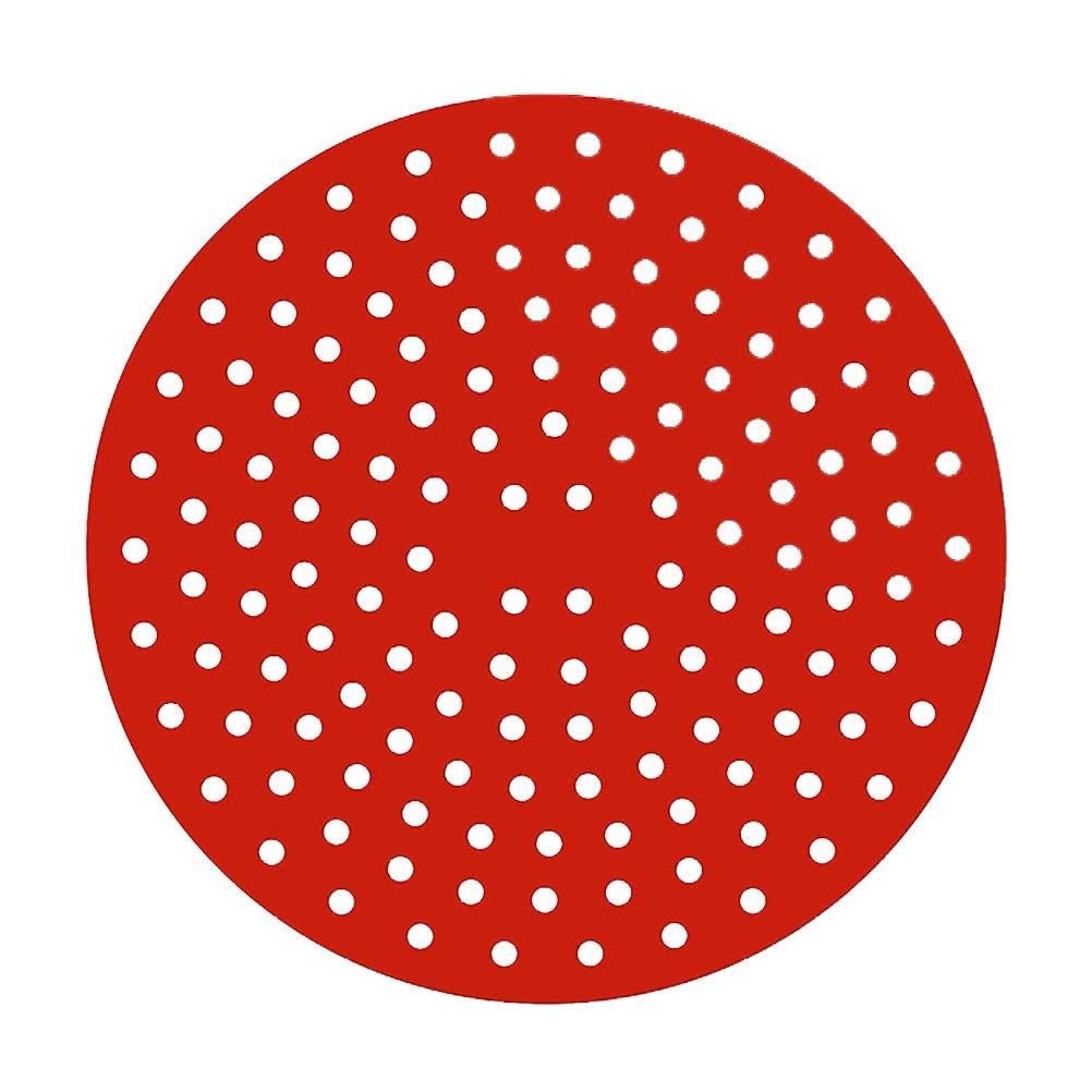 8Inch Reusable Air Fryer Liners, Non Stick Silicone Mats for Round Basket Multipurpose Accessory (red)