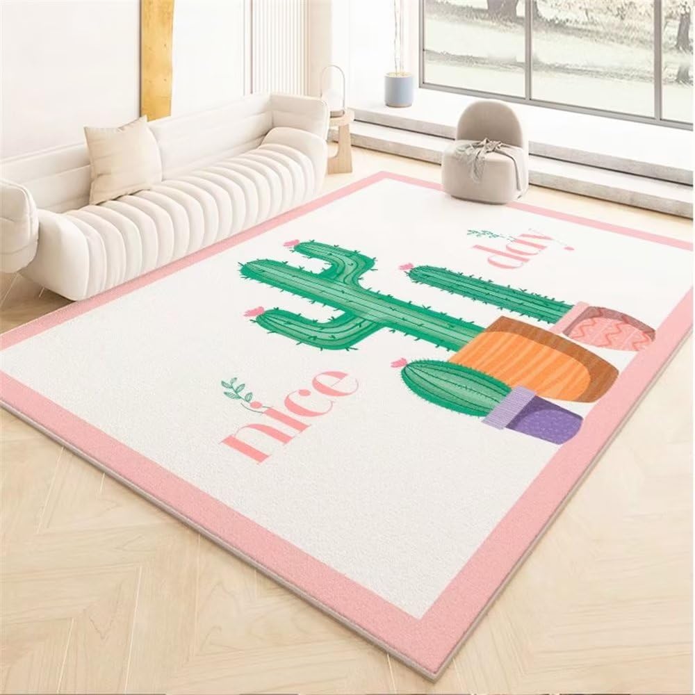 Tapis de chambre adulte vert cactus antidérapant et tapis de salon 100x200