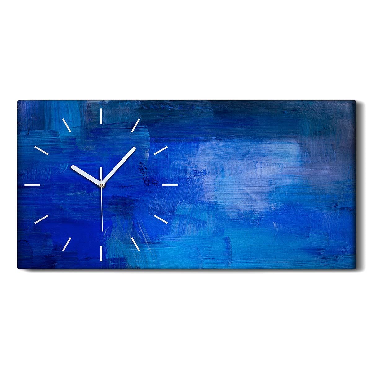 Horloge sur toile silencieuse sans tic tac 60x30cm decoration bleu abstrait