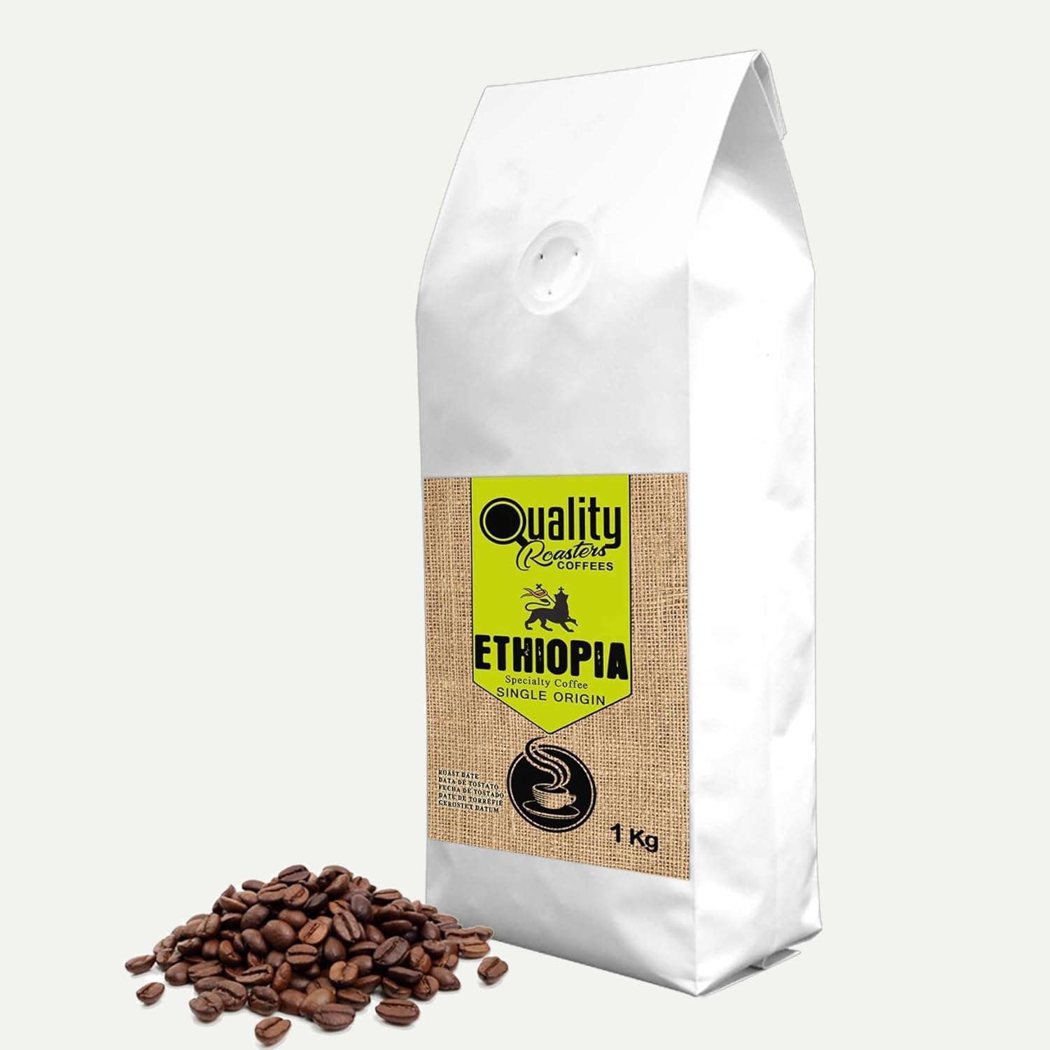 Quality Roasters Coffees. Café en Grano Tostado de Especialidad. Origen Único Etiopía Sidamo. Proceso Natural Tueste Medio. Tostado Artesanal. (1 Kg)