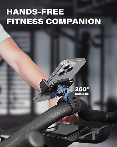 Miniatura 2 de OQTIQ Soporte de teléfono para bicicleta Peloton, bicicleta estática giratoria de 360 con correa de silicona ajustable para cochecito, carrito de