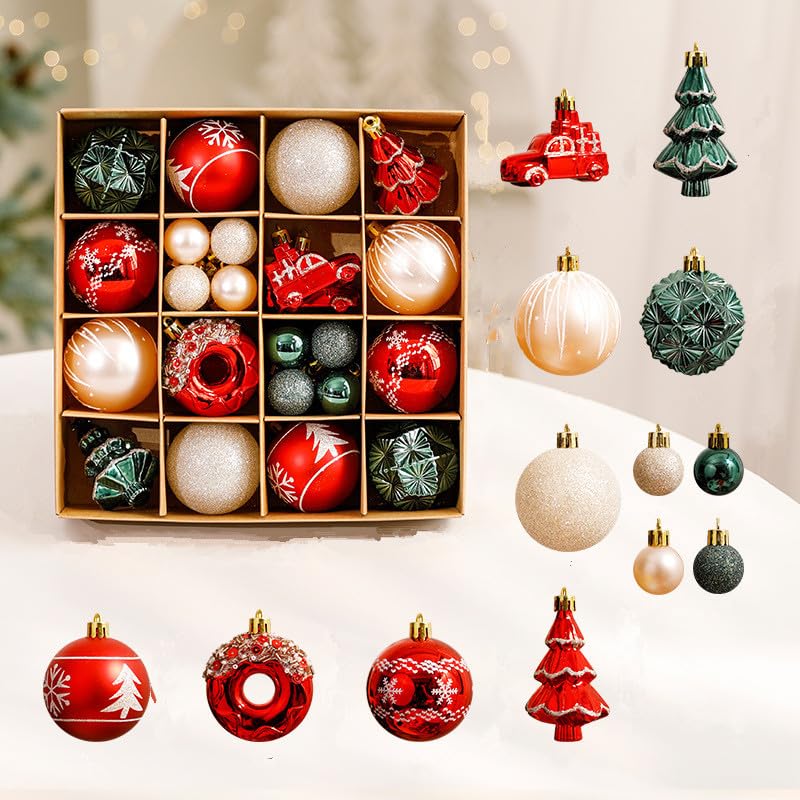 Decorazioni dell'albero di Natale, Set di ornamenti della sfera di Natale,degli ornamenti di Natale Balls Shatterproof Hanging Ornaments Kit (32Set rossi e verdi)