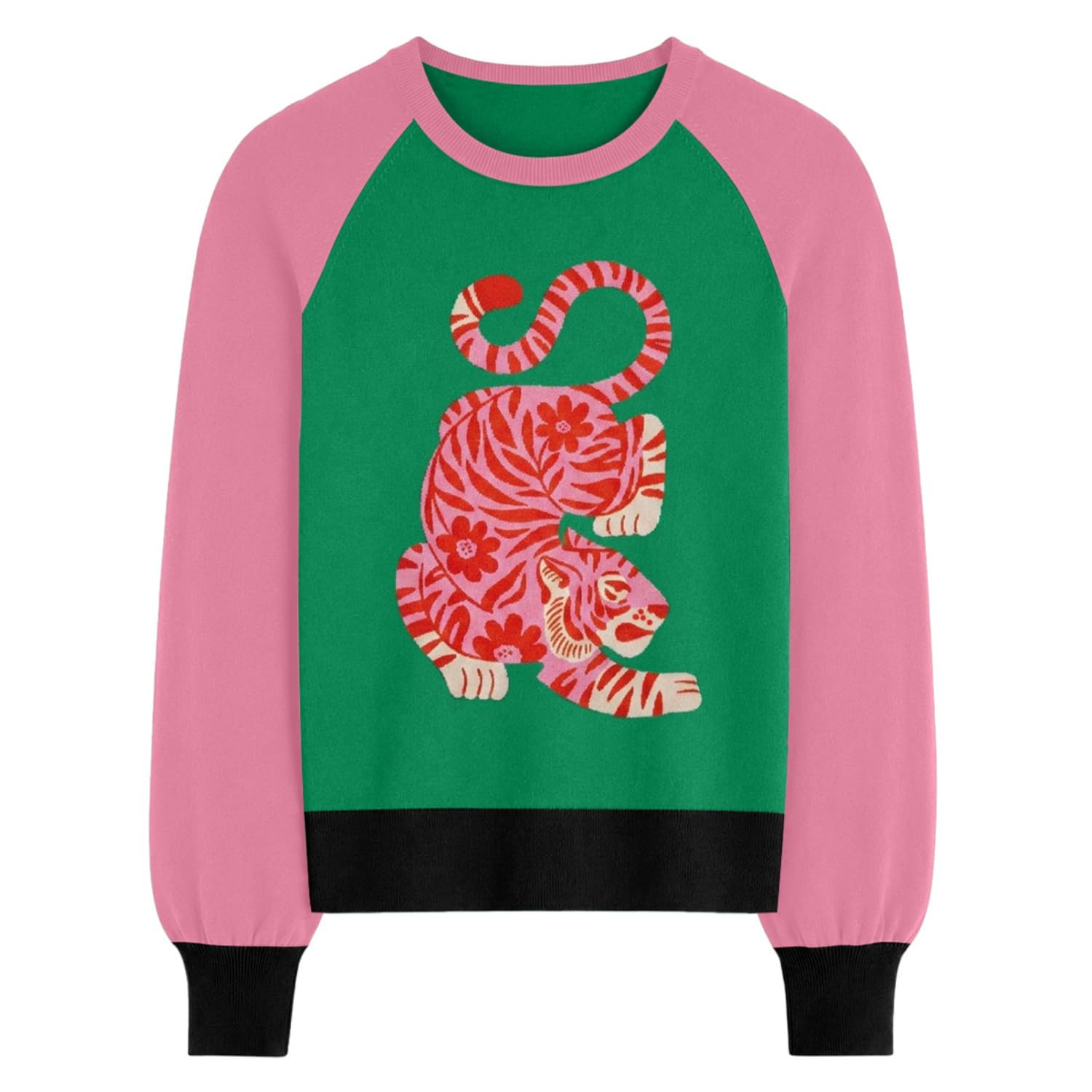 OXKnit - Maglione da donna a maniche lunghe, girocollo, lavorato a maglia, jacquard, retrò, per il tempo libero, design artistico di Jess Miller