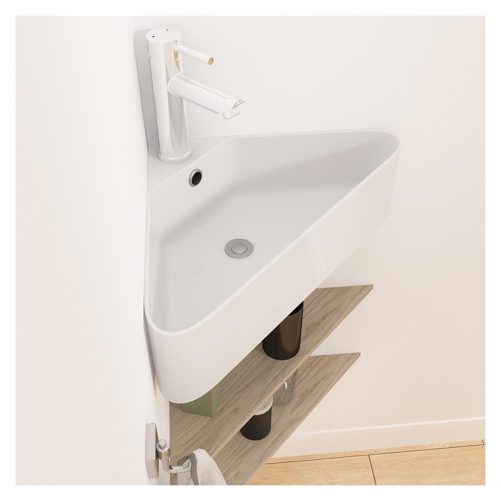 MOB-IN Lavabo angolare da appoggio in ceramica bianca 42,5 cm Margaux