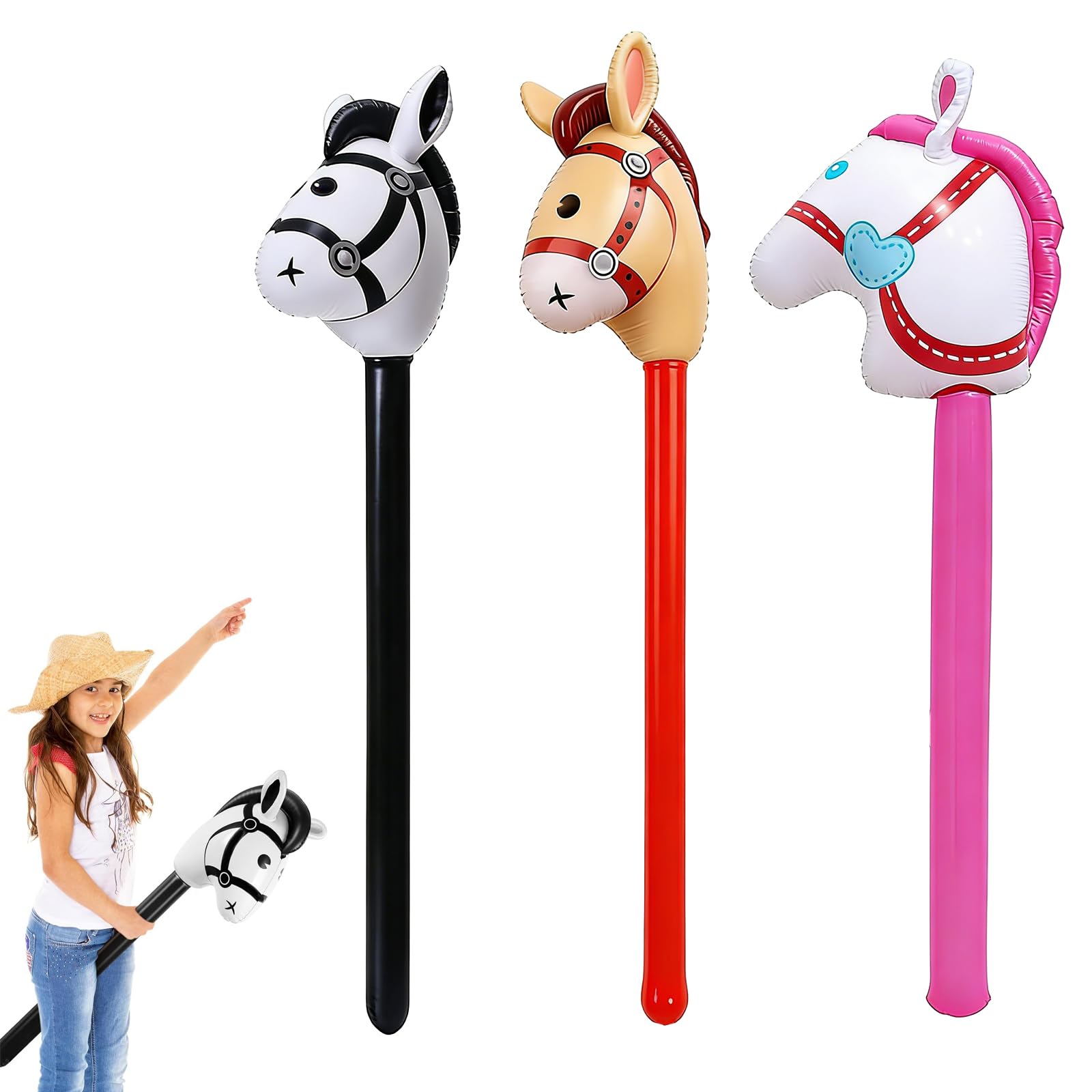 TENGWA Caballos Inflables 3 Piezas 96cm Caballos de Palo Inflable Globos para Niños Juguetes Inflables para Juguetes Infantiles Fiestas Temáticas Decoraciones Navideñas