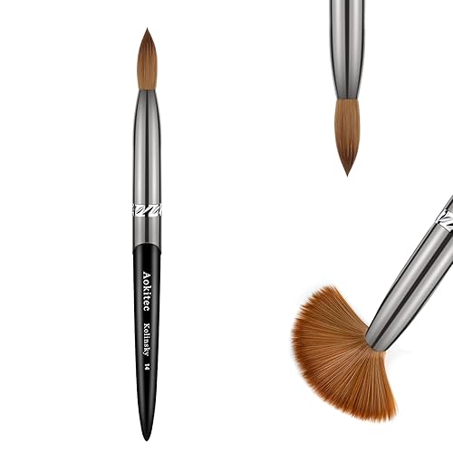 Aokitec Cepillo de uñas 100 acrílico Kolinsky 14 ovalado engarzado Sable acrílico pincel de madera para aplicación acrílica herramienta de manicura