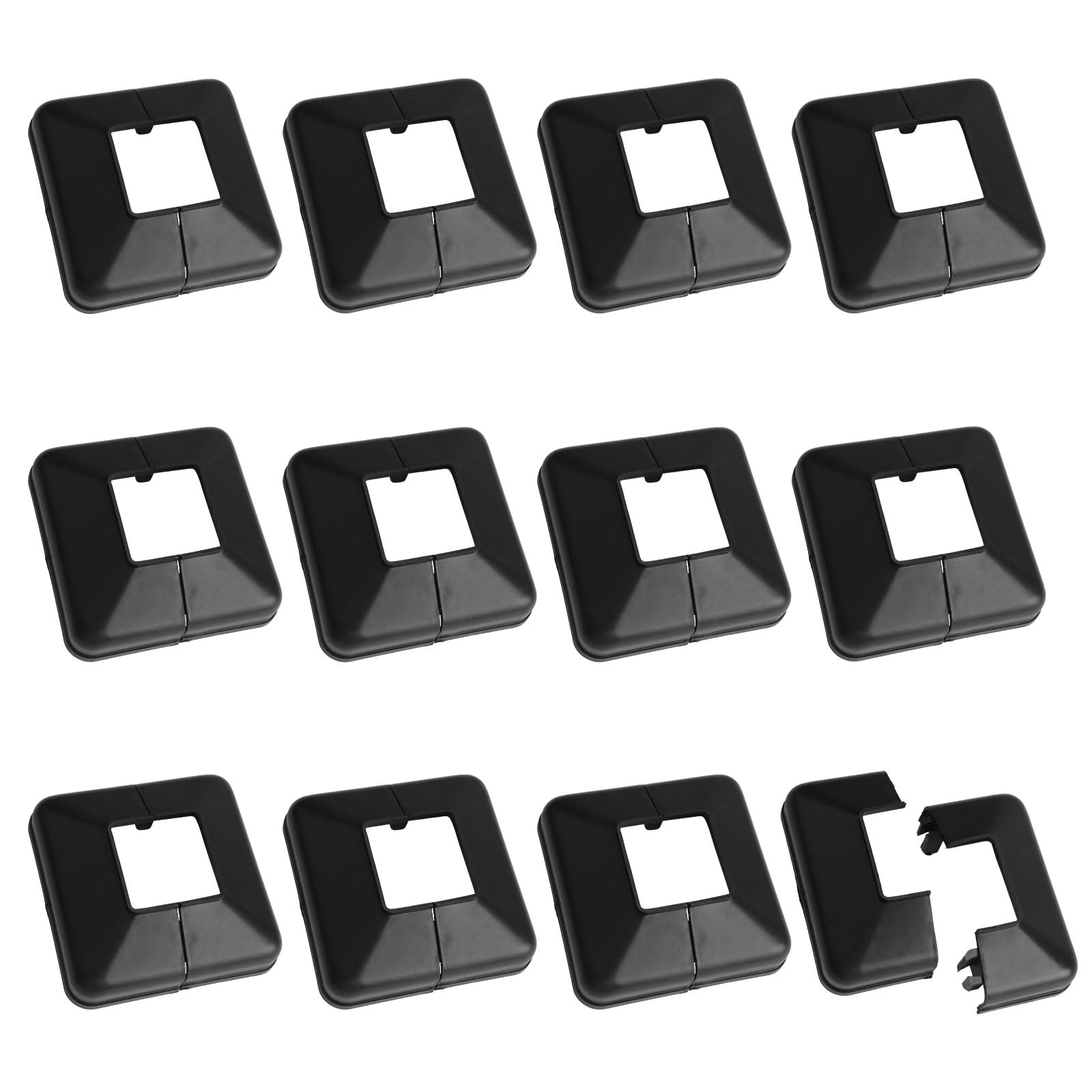 UFURMATE 12Pcs Post Base Cover 30x30mm Plastic Post Base Cap Plates Decorative Split Post Skirt Cover Square Railing Base Caps for Stair Handrail Fence (Black) — image 1