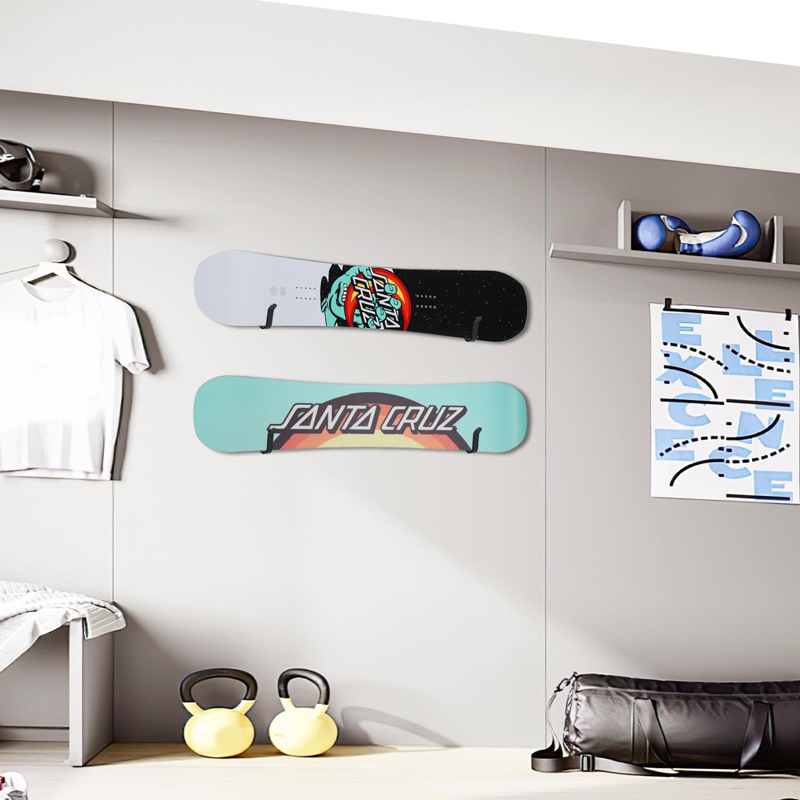 4 Piezas Soporte de Pared para Snowboard, Horizontal Soporte para Snowboard Soporte, Estante de Exhibición para Snowboard, Acero Fuerte Snowboard Wall Mount para Habitación Garaje