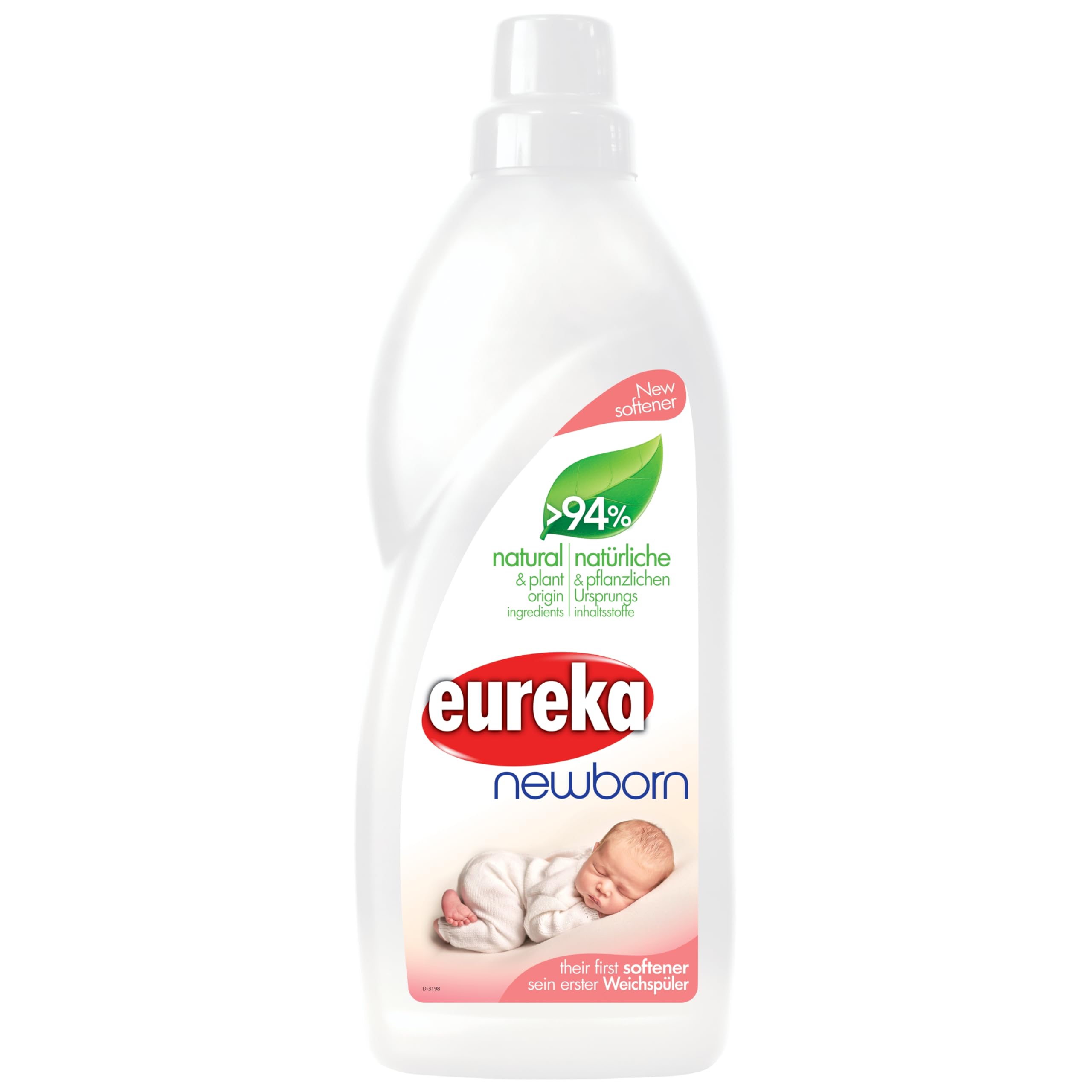 Eureka Newborn Fabric Softener – 1 L – 94% Natural & Plant-Based Ingredients – Hypoallergenic, Dermatologically Tested – Gentle Softening for Baby Clothes & Newborn Skin