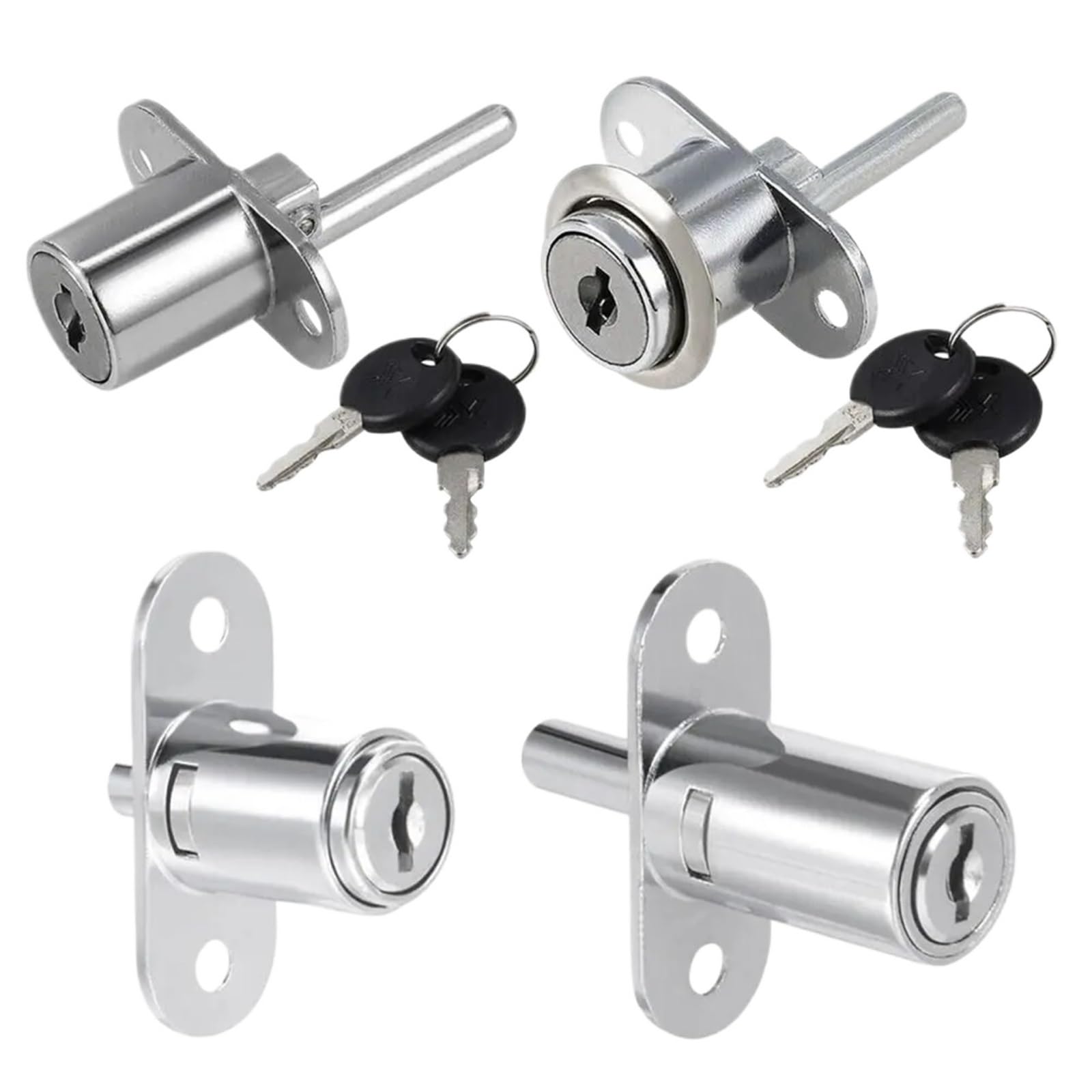Desk Drawer Lock 2PCS Cam Cylinder Triple Lock Desk Cabinet Drawer Front Furniture Hardware Zinc Alloy(Silver-19mm)