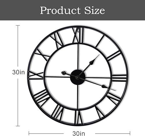Miniatura 8 de Relojes de pared grandes sin tictac, silenciosos, de 30 pulgadas, funciona con pilas, de gran tamaño, de metal, números romanos redondos, relojes de