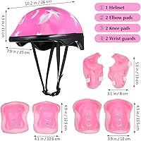 Vista 5 de Totority Casco para niños, rodilleras, coderas, 7 piezas, casco de patinaje, rodillera, muñequera, coderas, protectores de codo, color rosa