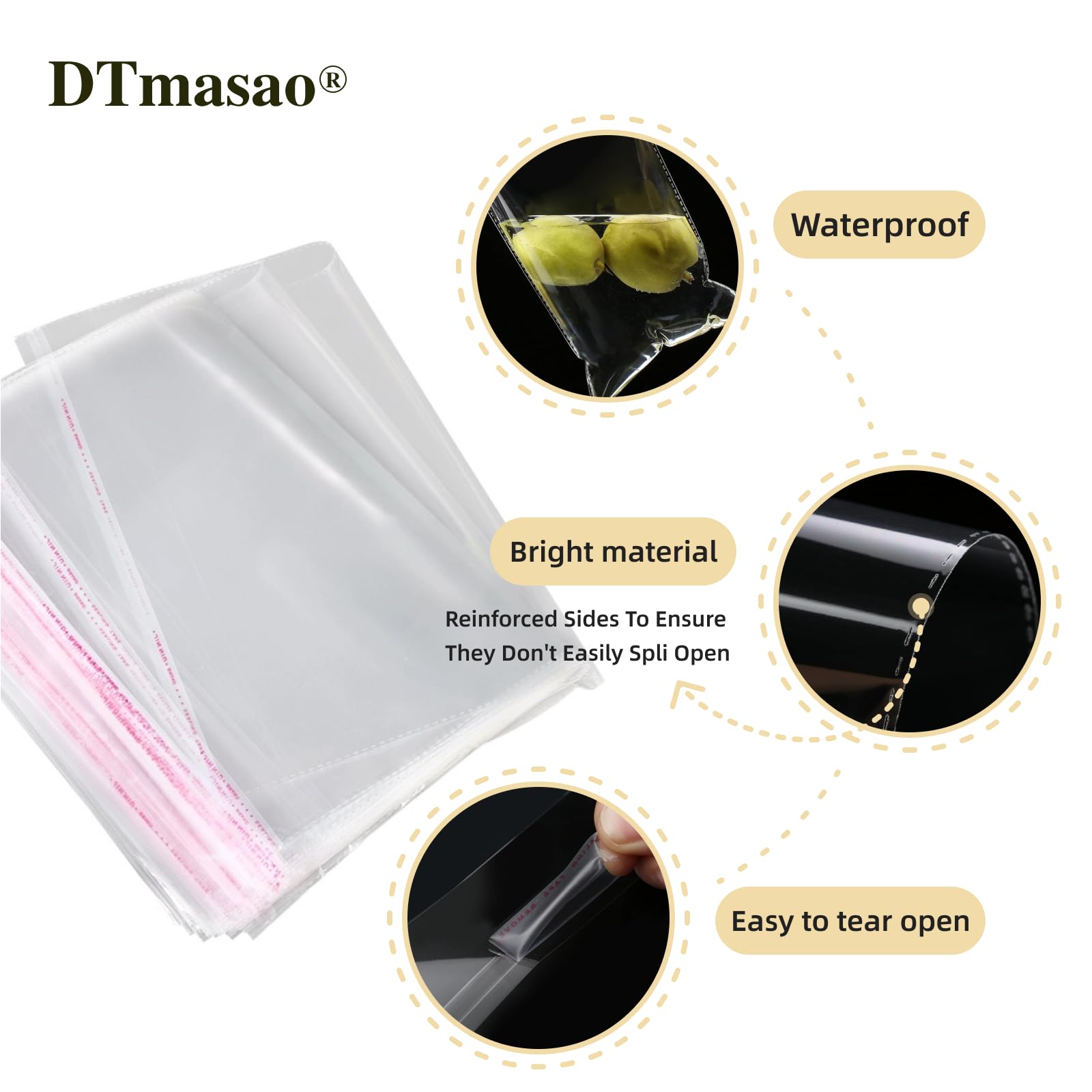 DTmasao Bolsas De Celofán Autosellantes, Pulgadas, 600 Transparentes Resellables Para Embalar Regalos, Galletas, Productos, Dulces, 4 X 6