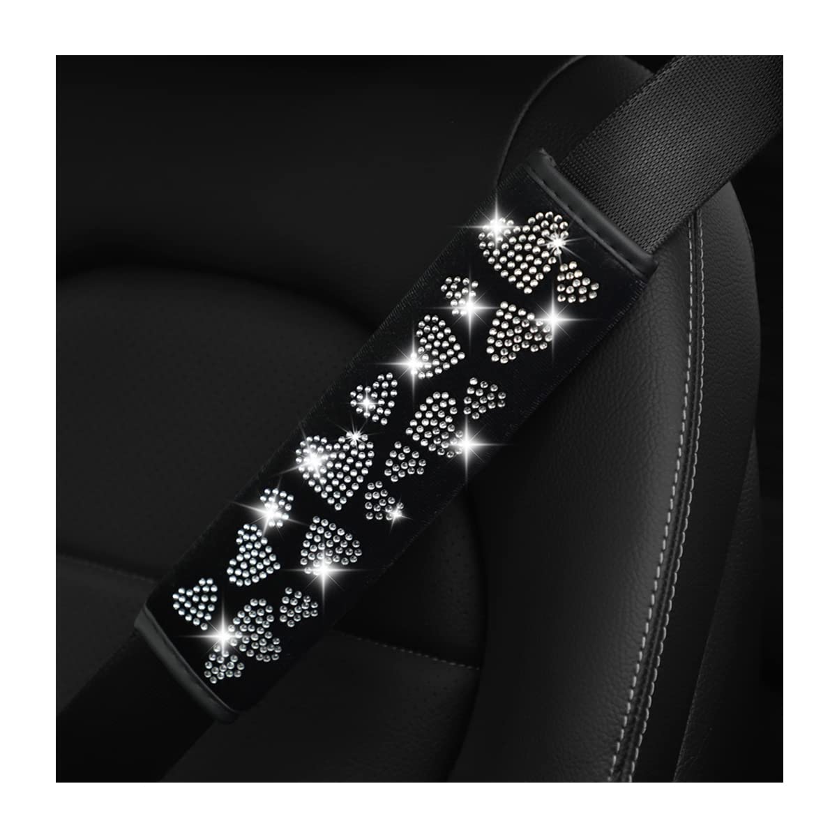 2PCS Bling Car Seat Belt Cover, Crystal Soft Shoulder Neck Protector Pad, Diamond Rhinestones Seatbelt Cushion for Women Girls, Auto Interior