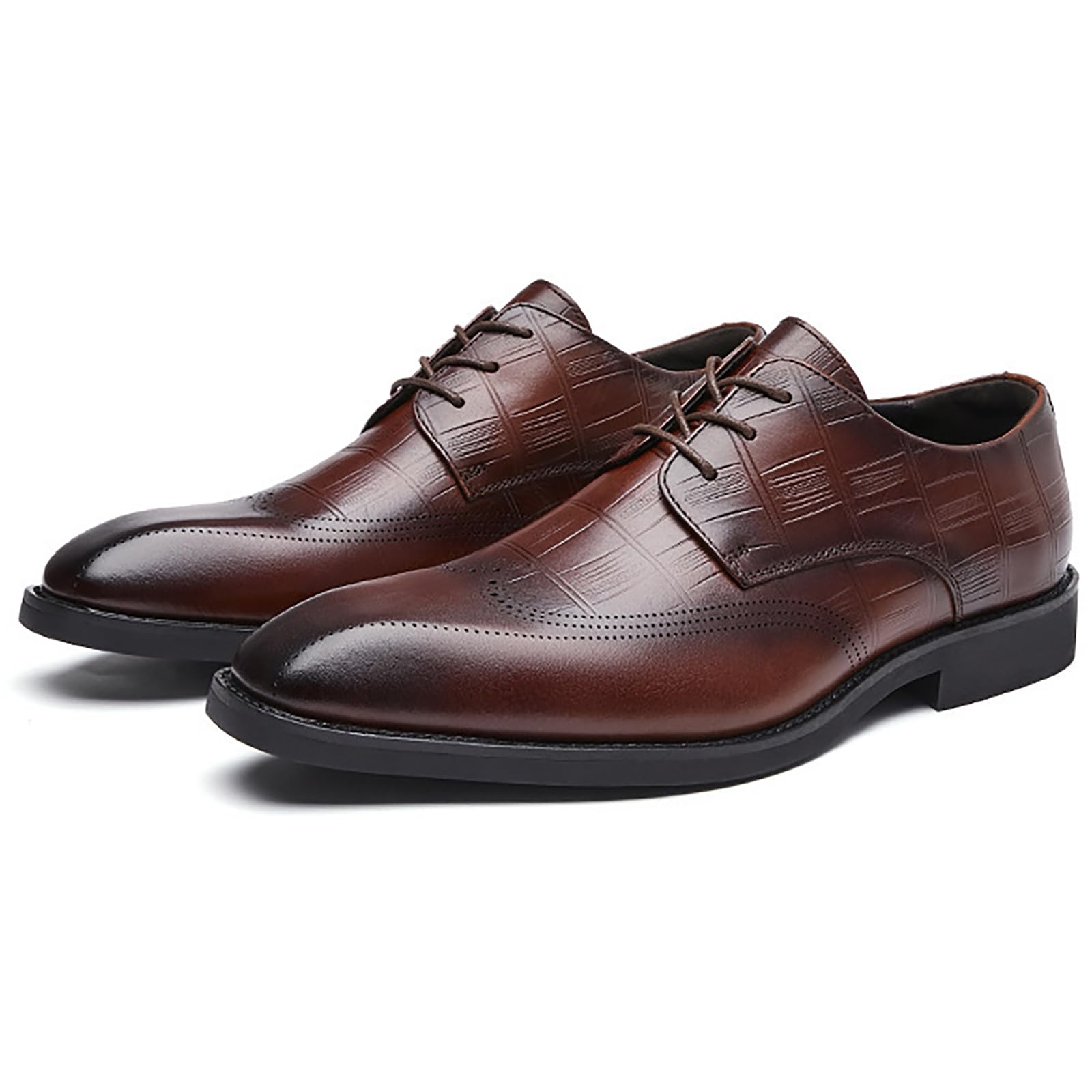 Oxford e Derby da Uomo in Vera Pelle, Scarpe Formali Classiche Stringate Brogue per Matrimoni, Balli Studenteschi, Affari e Ufficio,Marrone,46