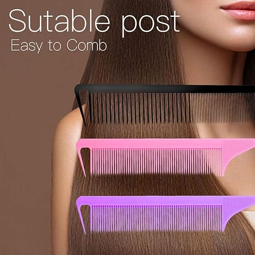 Miniatura 2 de Peine de cola de rata, peine de separación para trenzas de peluquería, peines de fibra de carbono, peine de acero inoxidable para mujeres y hombres,