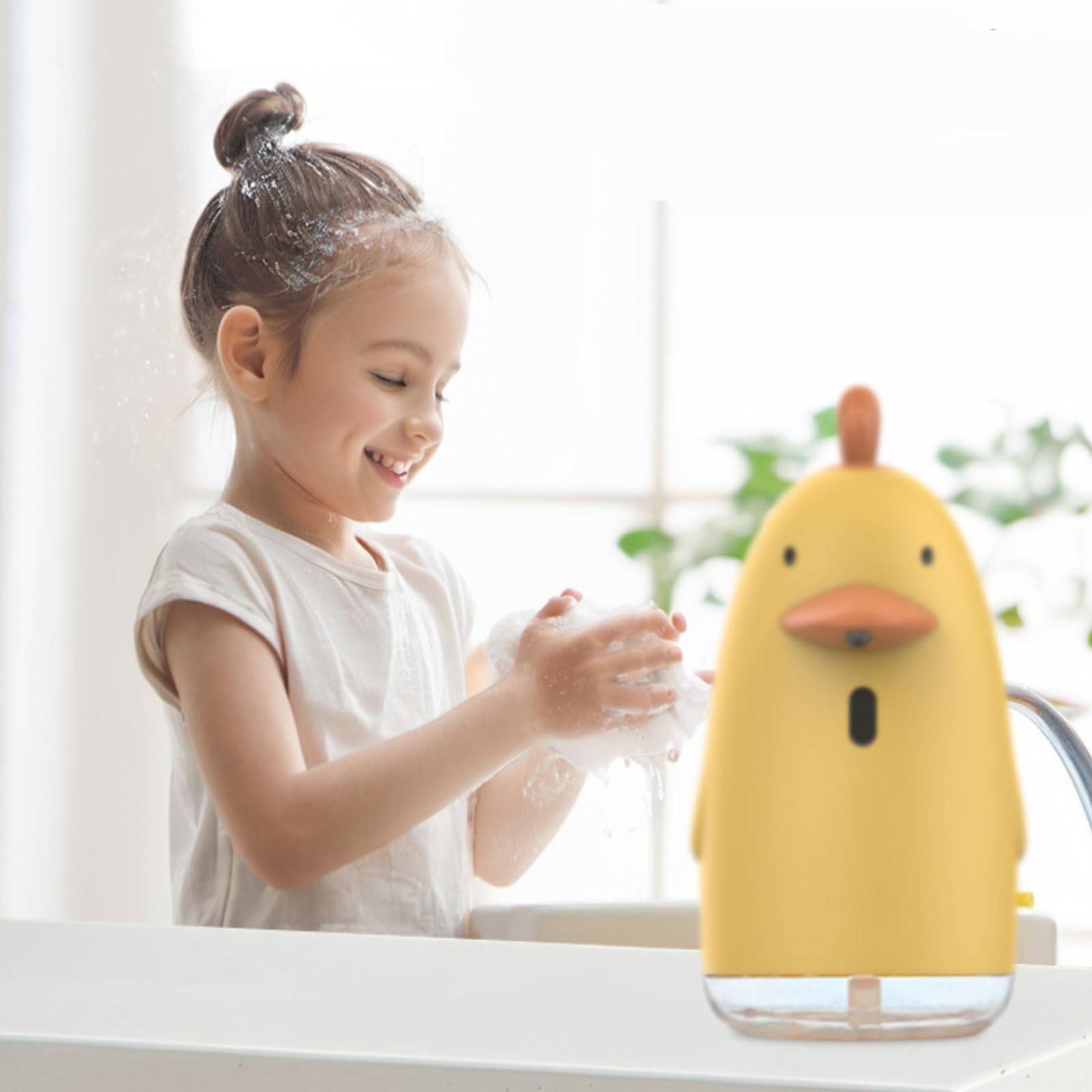LOVIVER Distributore Automatico di Sapone in Schiuma da 350 ml, Dispenser Sapone Senza Contatto, Elettrico, Design Simpatico a Forma di Animale,Regolabile, per Cucina e Bagno
