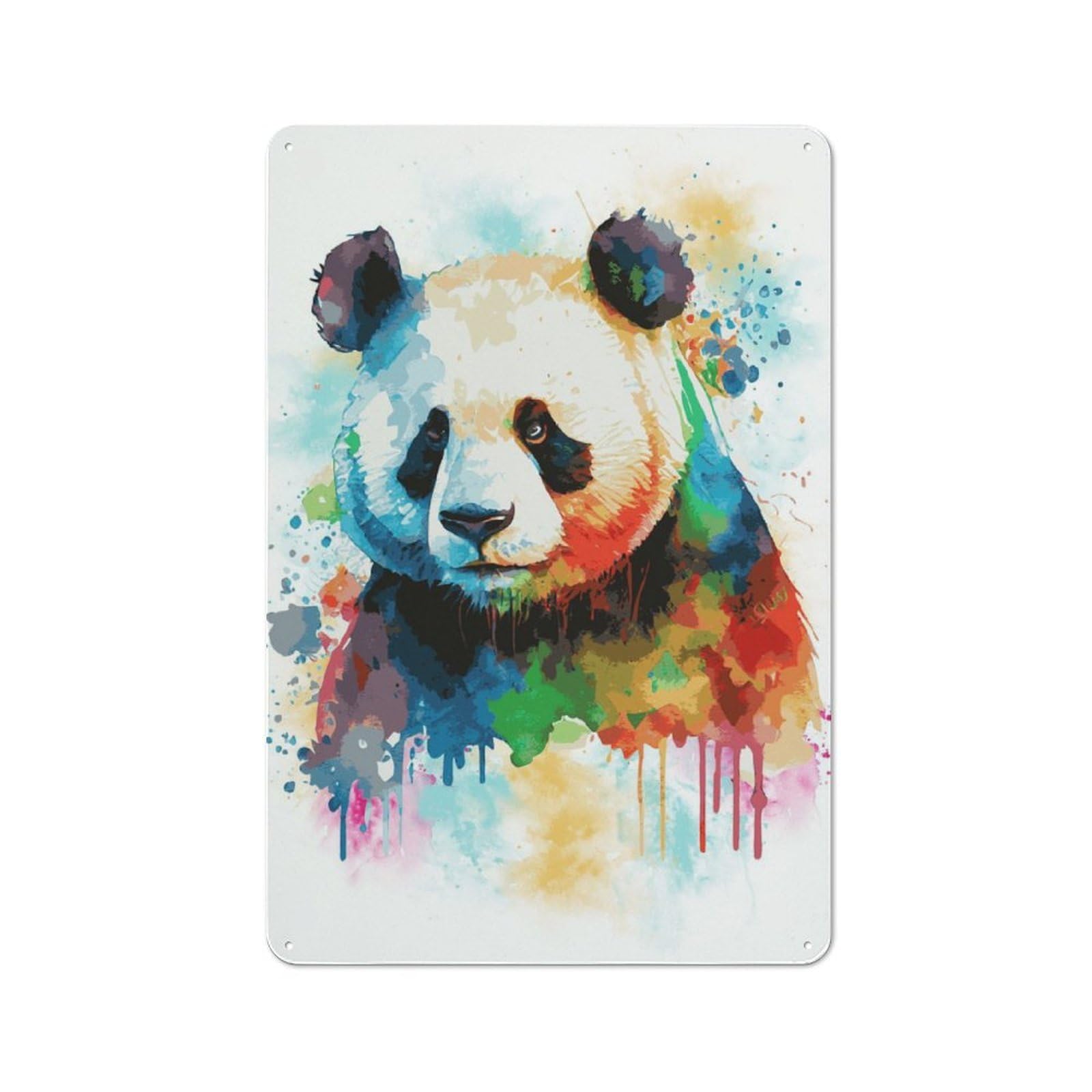 Watercolor Panda Painting Retro Metal Sign 30x20cm for Garden Room Or Summerhouse, A Decorative Metal Sign for Garden Rooms And Summerhouses