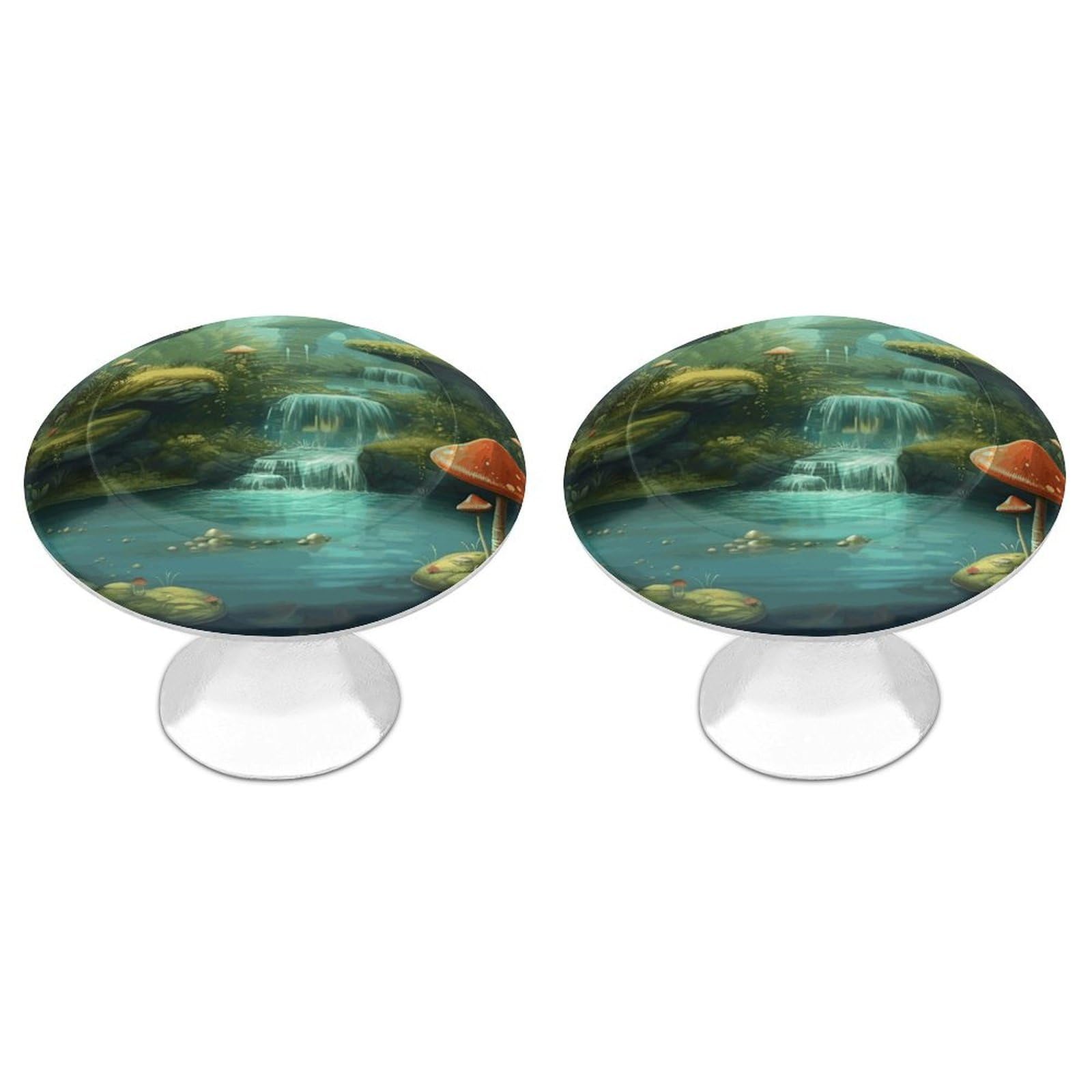 Fekiloot White View Of Fantasy River Mushroom Cabinet Knobs For Kitchen Ornament, Round Zinc Decorative Drawer Pulls For Cabinets Trendy, Dresser Drawers Pulls Bathroom Dresser Knob With Screw