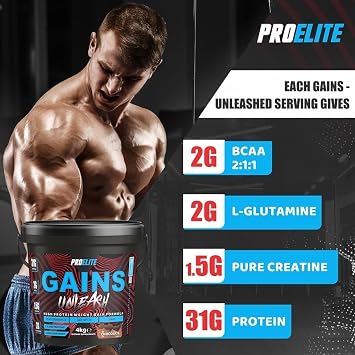 Weight Gainer High Protein Powder Shakes 4KG Vegetarian Serious Mass, Gainz Heavyweight, Weight Gain with Added Creatine, Glutamine and BCAA Powder Made in UK by PROELITE (4KG, Strawberry)