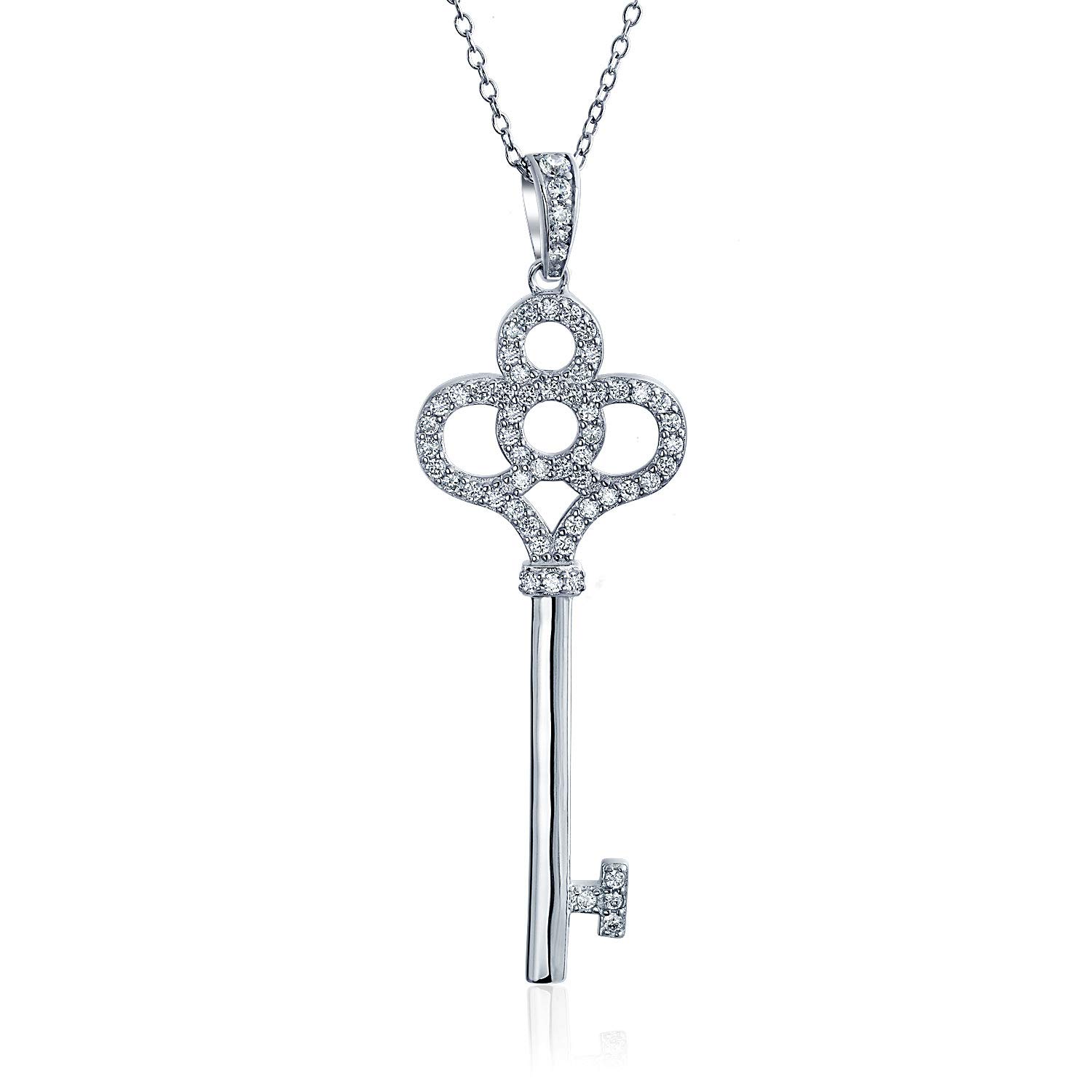 Bling Jewelry .925 Sterling Silver Pave CZ Crown Key Pendant Necklace 18 inch