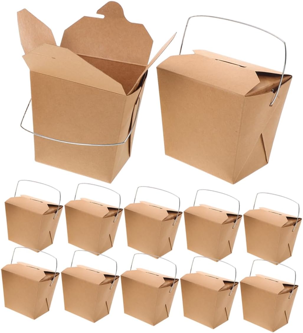 50pcs Handle Takeout Food Containers Chinese Rice Chicken Fries Burger Paper Boxes for Catering
