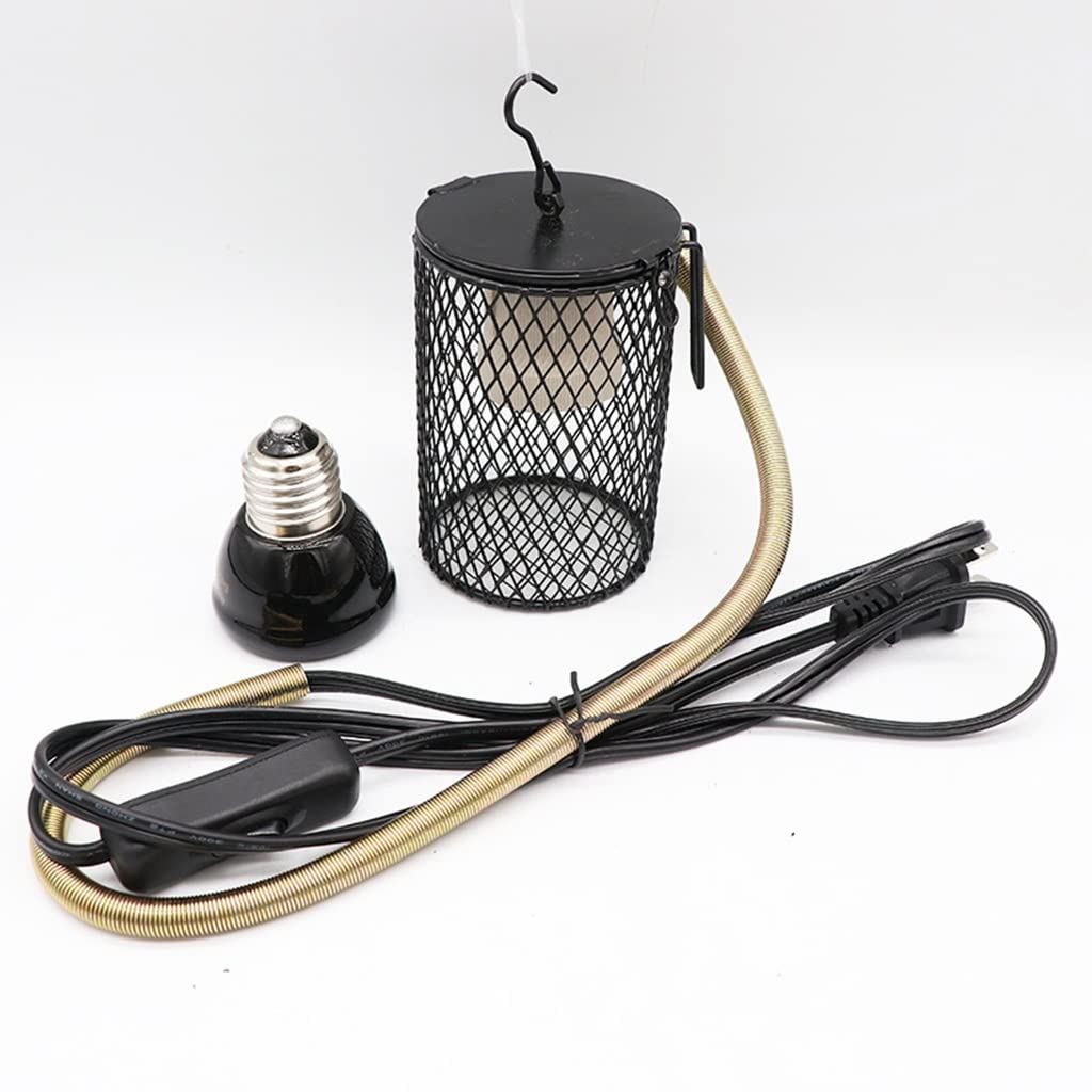 Lámpara de Calor para Reptiles con Guardia, Jaula de Malla con Cubierta Anti-escaldaduras, para Tortugas, Polluelos, Lagartos, Serpientes, Diseño de Gancho Colgante (Color : 75W)