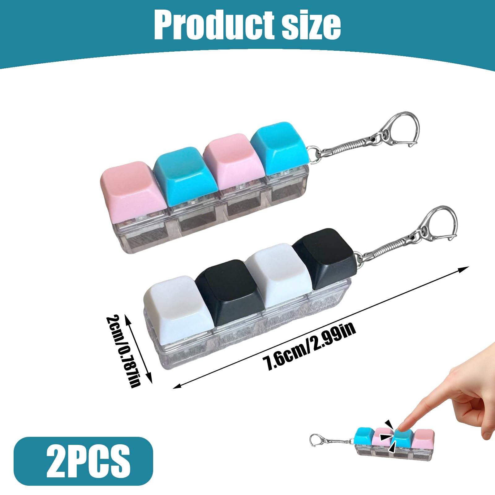 2Pcs Keyboard Fidget Toys 4 Button Cool Finger Clicky Keyboard Keychain Keyboard Stress Relief for Kids Adult Fidget Toys Funny Fidget Keyring Finger Toys for ADHD Anxiety - Image 2