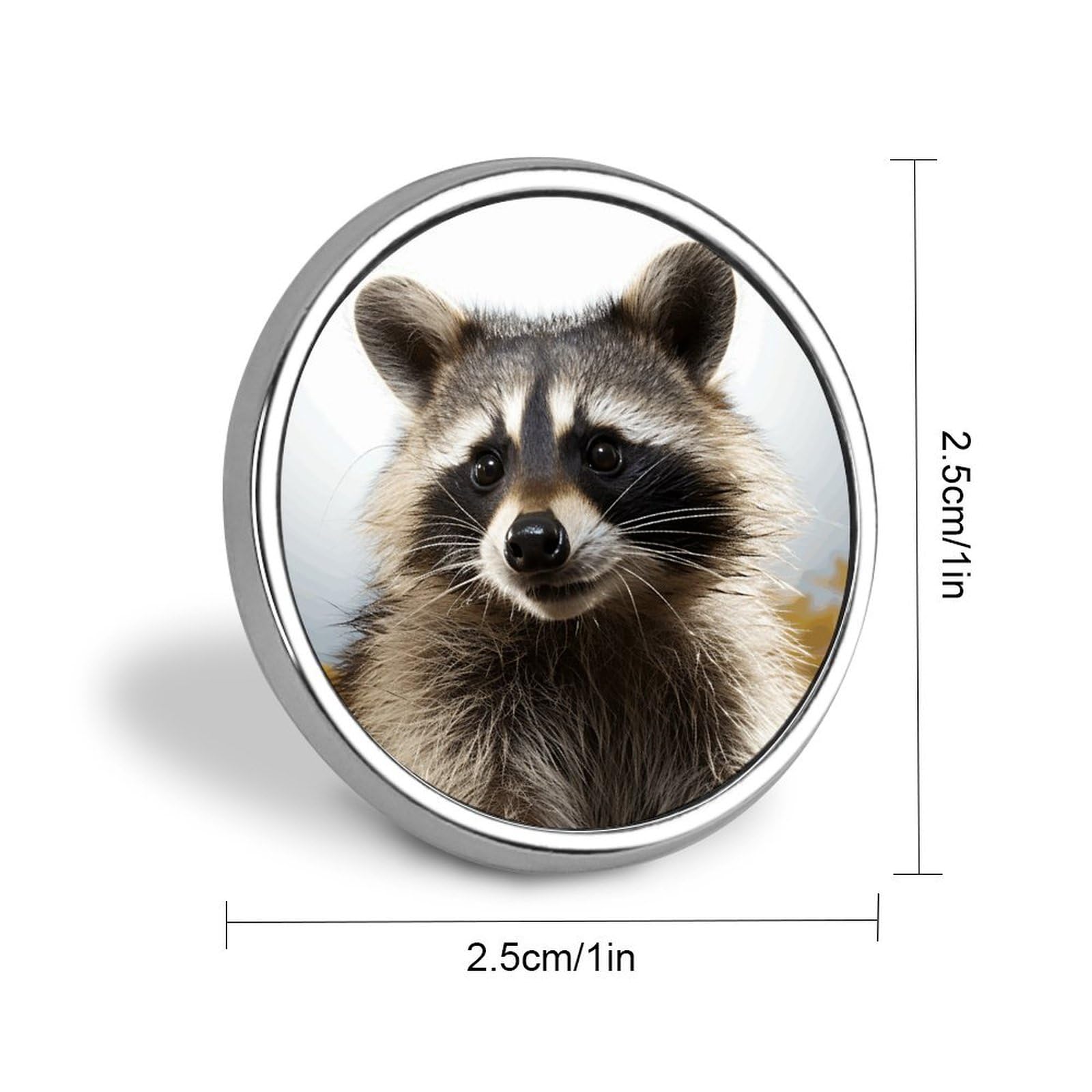 Aluminium Alloy Round Badge Brooch Pins for Men Hairy Raccoon Brooches Elegant Pin for Women Fashion Button Badges Brooch Badge for Hats Jackets Shirts