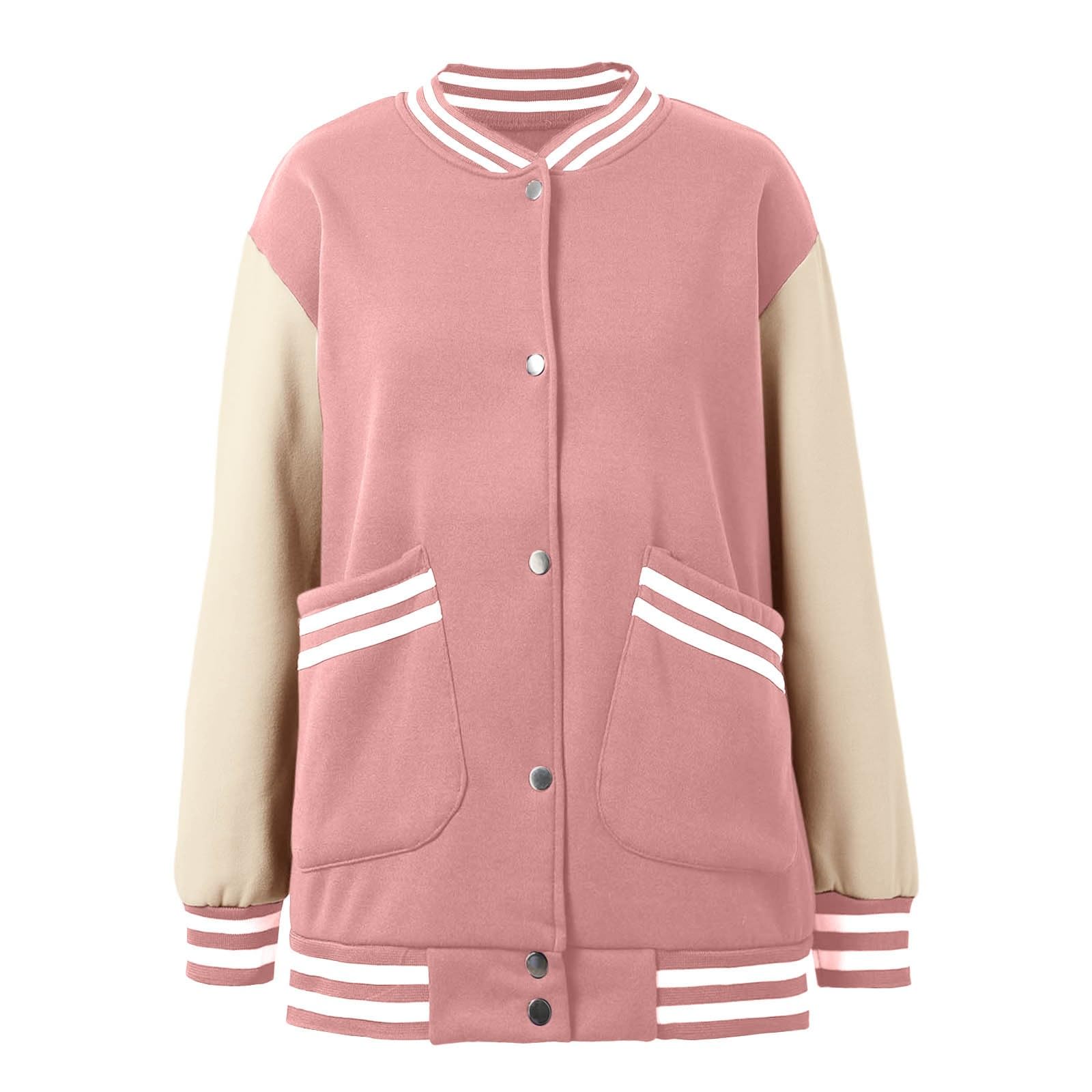 WWricotta Chaqueta de béisbol informal de manga larga con botones, ligera y de color, para exteriores, mujer, casual