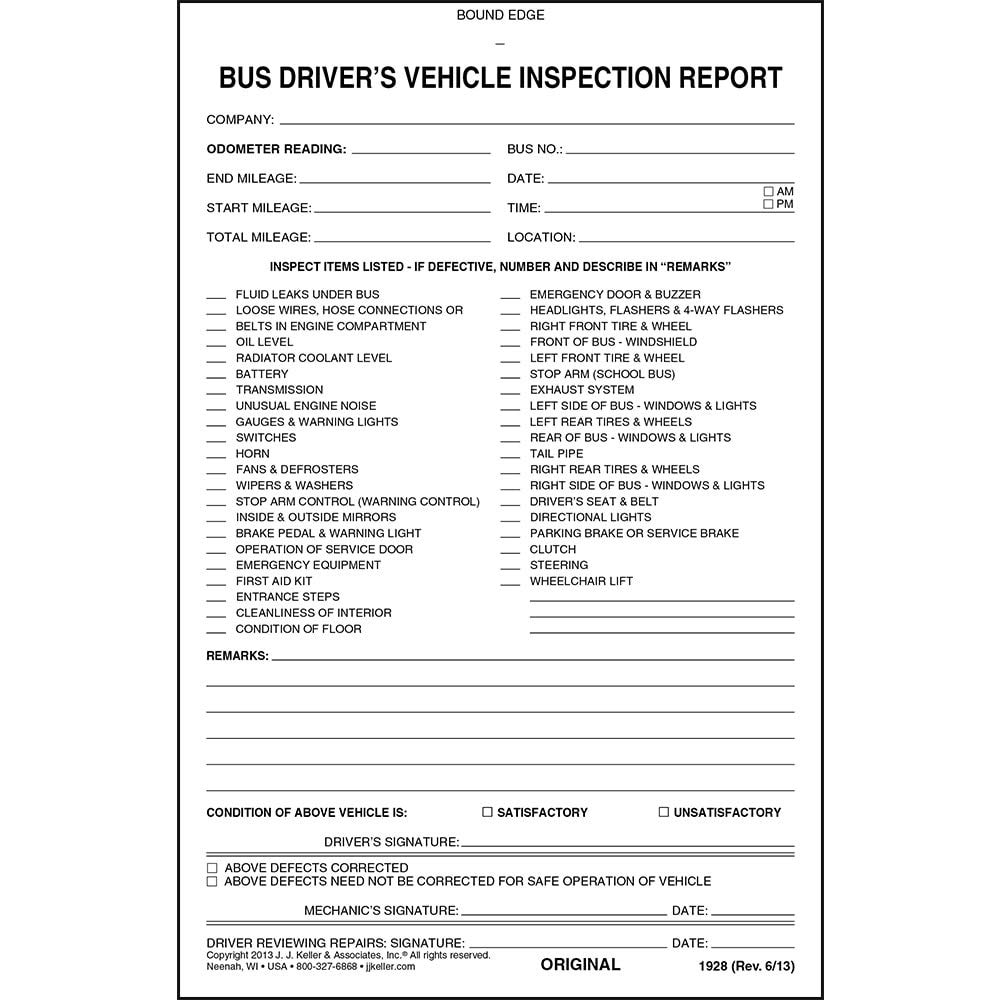 Amazon.com : Bus Driver's Vehicle Inspection Report 10-pk. - Book Format,  2-Ply Carbonless, 5.5" x 8.125", 31 Sets of Forms Per Book - Meet FMCSR  Requirements : Office Products