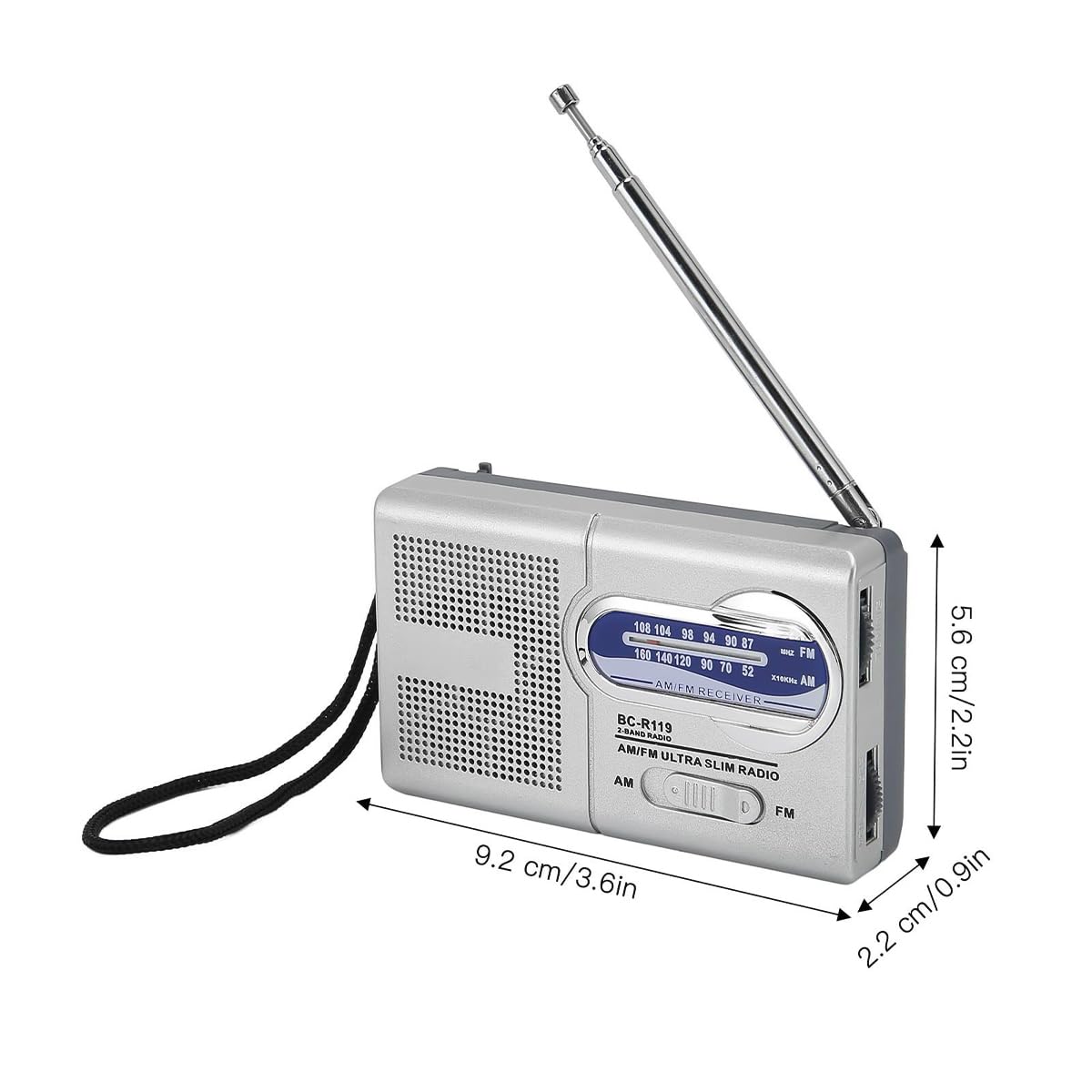 Namvo Am Fm radio zasilane bateriami wielofunkcyjne srebrno-szare przenośne mini radio nadaje się do podróży, wędrówek i jazdy na rowerze (Bez baterii)