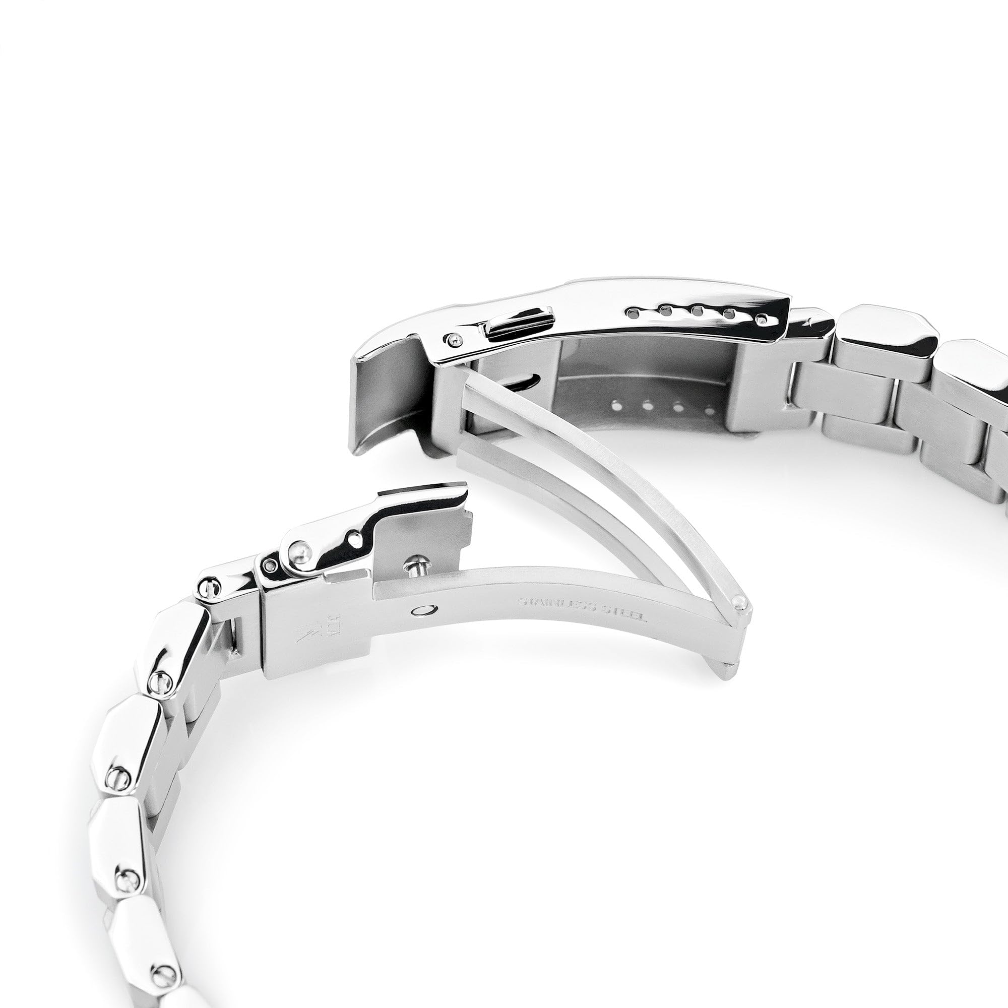 MiLTAT Bracelet de montre Hexad de 20 mm à extrémité droite, fermoir en acier inoxydable brossé 316L