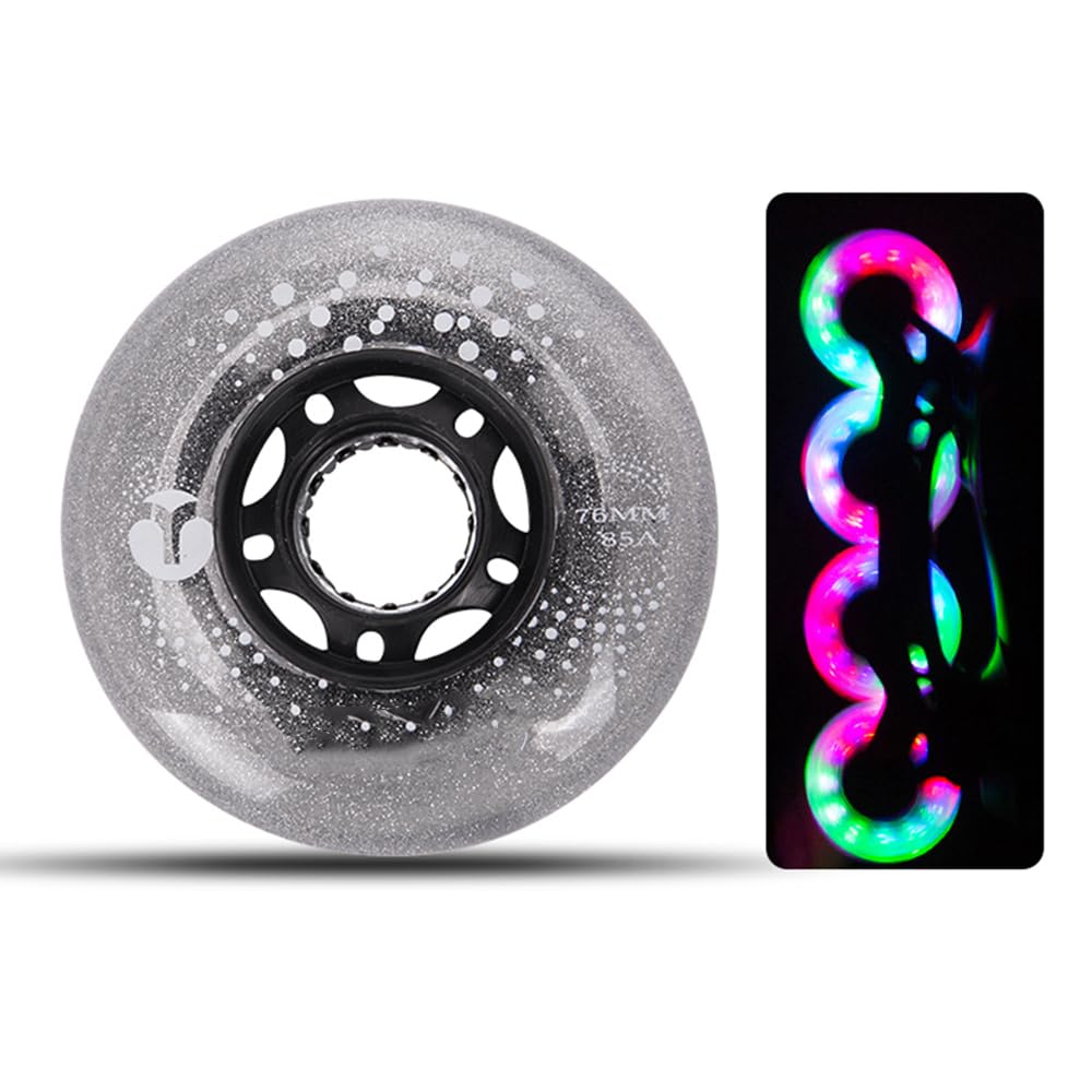 Lot de 8 Roues Lumineuses pour Rollers en Ligne, 68 mm, 72 mm, 76 mm, 80 mm, 85 A, avec LED Clignotantes