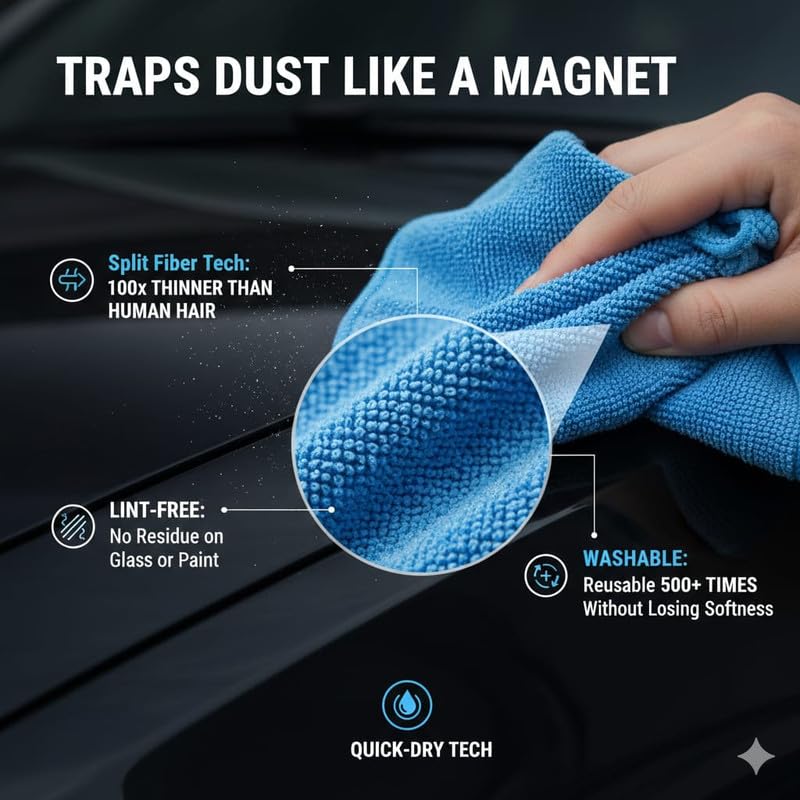 Image of MAKKAR Enterprises 500GSM Microfiber Cleaning Cloth | Ultra-Soft & Quick Absorbent Car Cleaning Cloth | 40 x 40 Cm | for Motorcycles, Car Interior & Exterior - Pack of 4