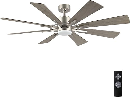 WINGBO Ventilador de techo CC de 60 pulgadas con luces y control remoto ventilador de techo de níquel cepillado 8 cuchillas de madera contrachapada