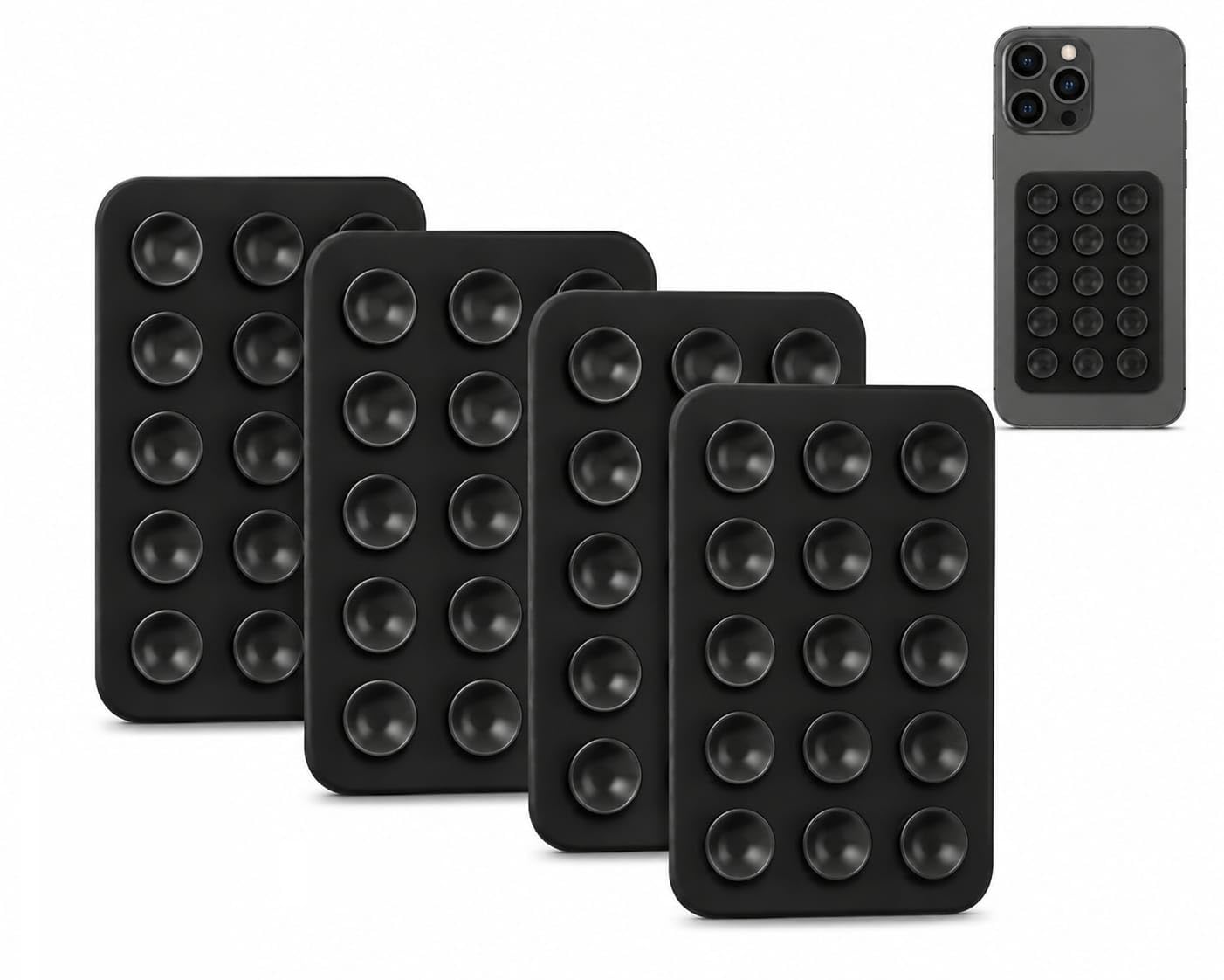 Silicone Phone Case (Pack of 4) Hands-Free Mobile Holder Grip | Self Adhesive Phone Back Holder Stand for Mobile, Car, Bathroom, Mirror & Desk | Compact Anti-Slip Phone Grip Mount – Black-image-0