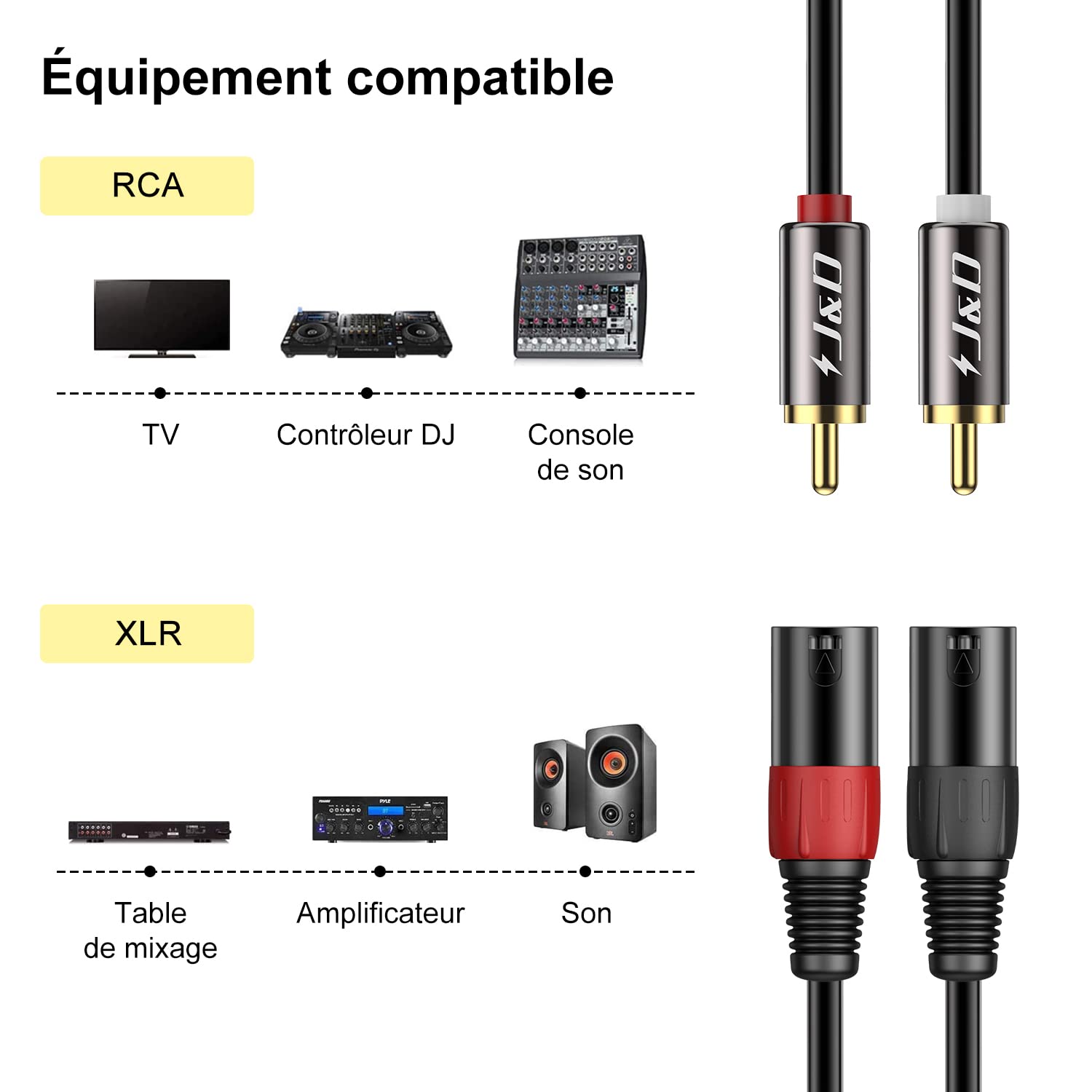 J&D 2 RCA vers XLR Mâle Câble, Ecalé Unbalanced Dual XLR à RCA Mâle Câble de Connexion pour Haut-parleurs, Amplificateurs, Systèmes Audio Stéréo HiFi, 1,8 Meter
