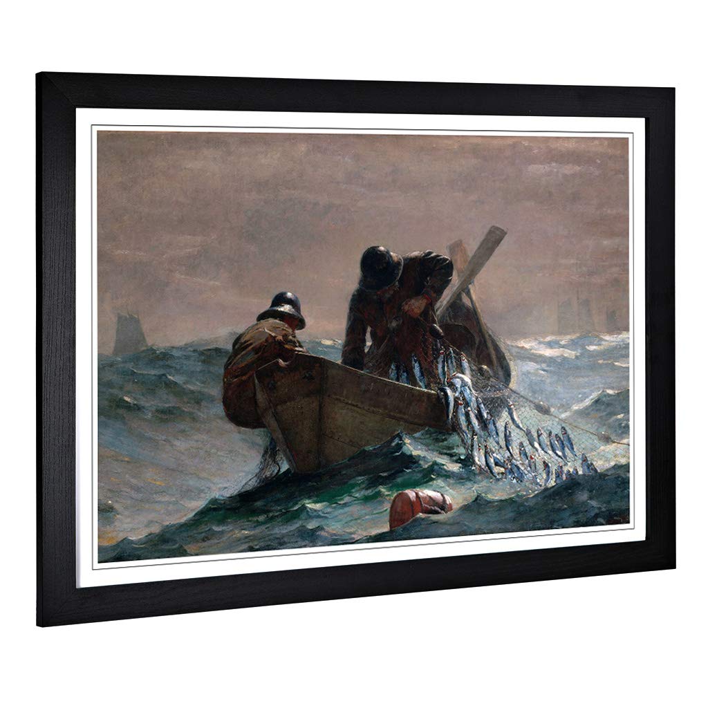Big Box Art Framed Print of Winslow Homer Pulling in The Catch Design | Wall Art Picture | Home Decor for Kitchen, Living Room, Bedroom, Hallway, Black, A2 / 24.5x18 Inch / 62x45cm
