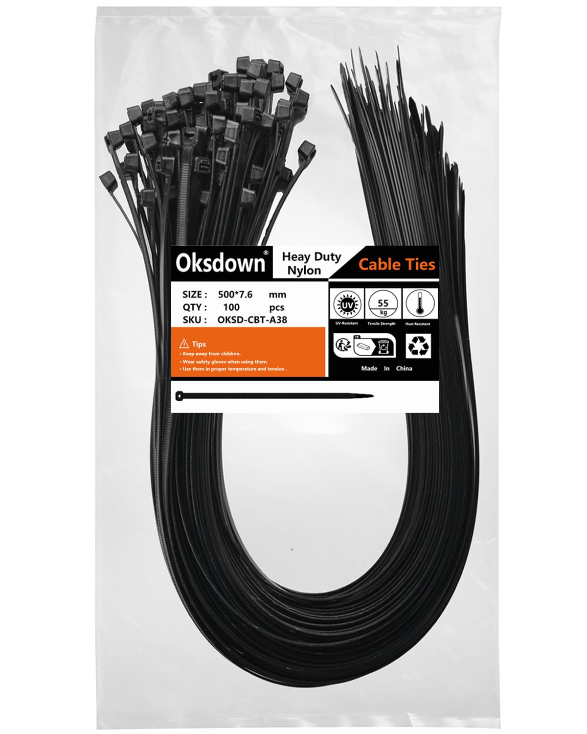 Oksdown 100 Pack 20 Inch Black Heavy Duty Zip Ties Thick Cable Ties With 120 Lbs Tensile Strength Large Plastic Wire Ties 8711186910763
