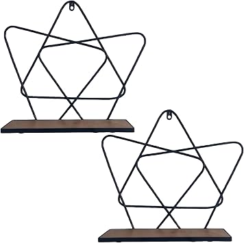 2 Pcs Black Metal Wall Mounted Shelf, 41.5x39x9.5cm Iron Art Floating Shelves, Succulent Plant Stand, Decorative Wall Storage Rack for Entryway Kitchen Living Room