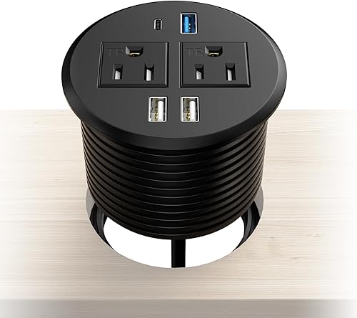 BTU Ojal de alimentación de escritorio con PD de 20 W USB C de carga rápida, enchufe de alimentación empotrado con 2 salidas de CA, regleta de